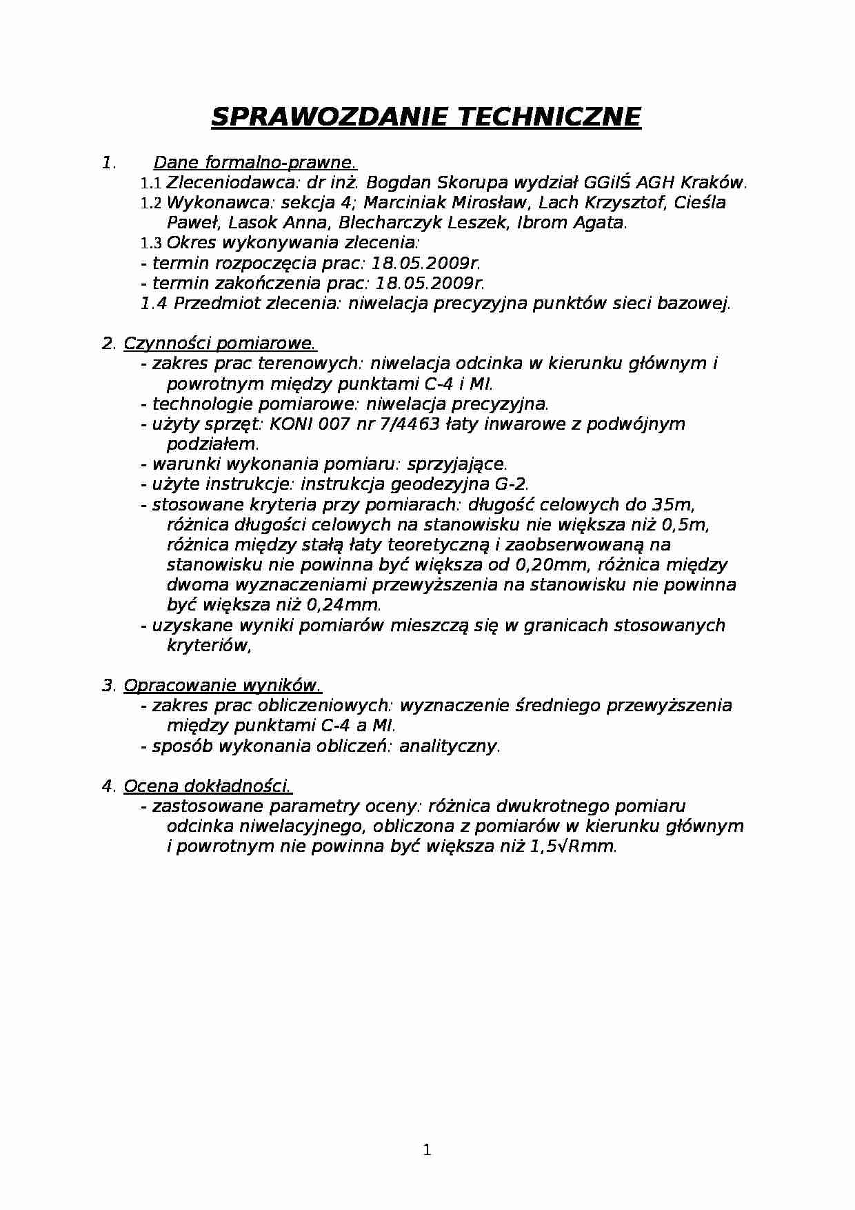Sprawozdanie techniczne - GGiIŚ AGH Kraków - strona 1