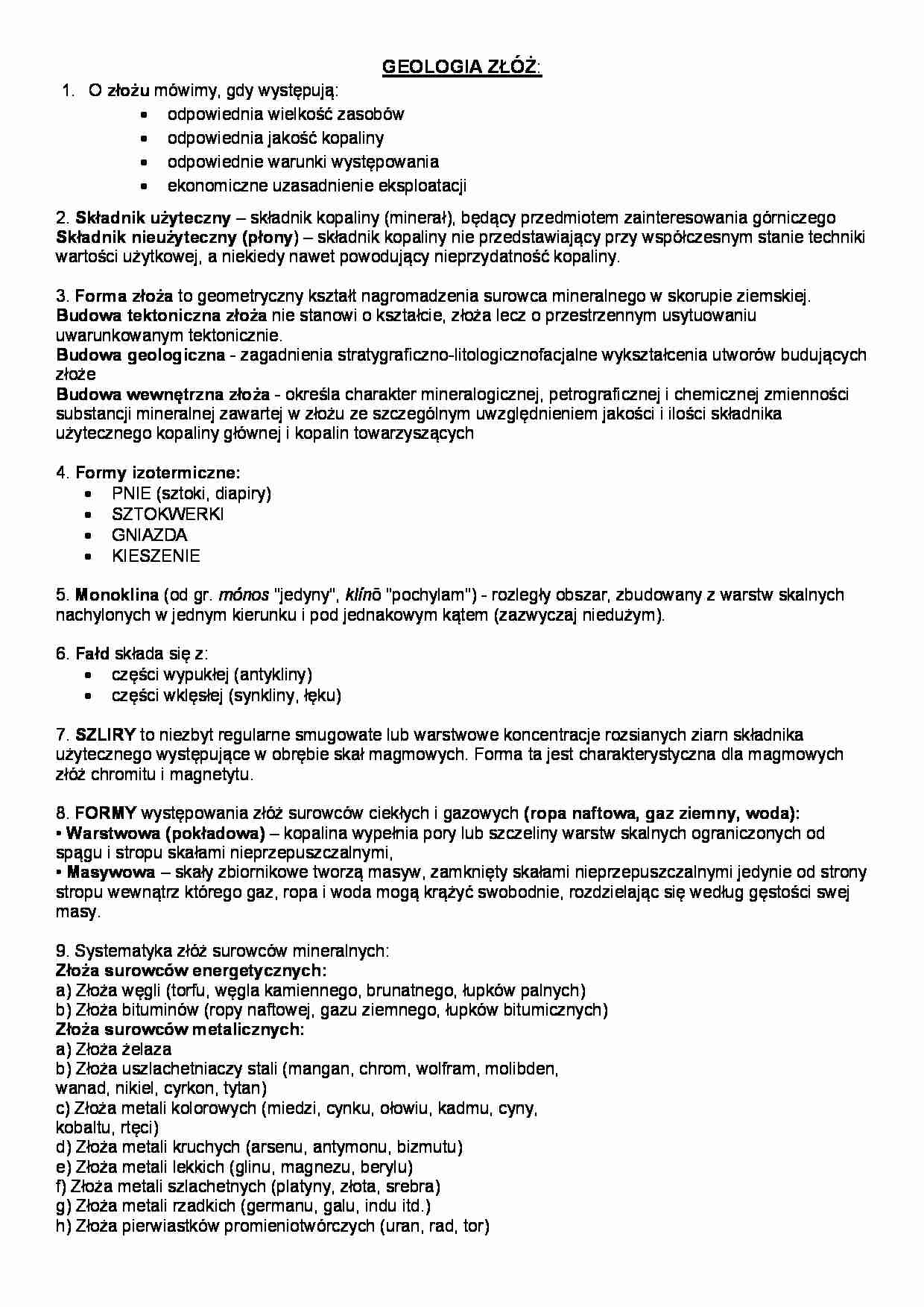 Geologia złóż - odpowiedzi na pytania  - strona 1