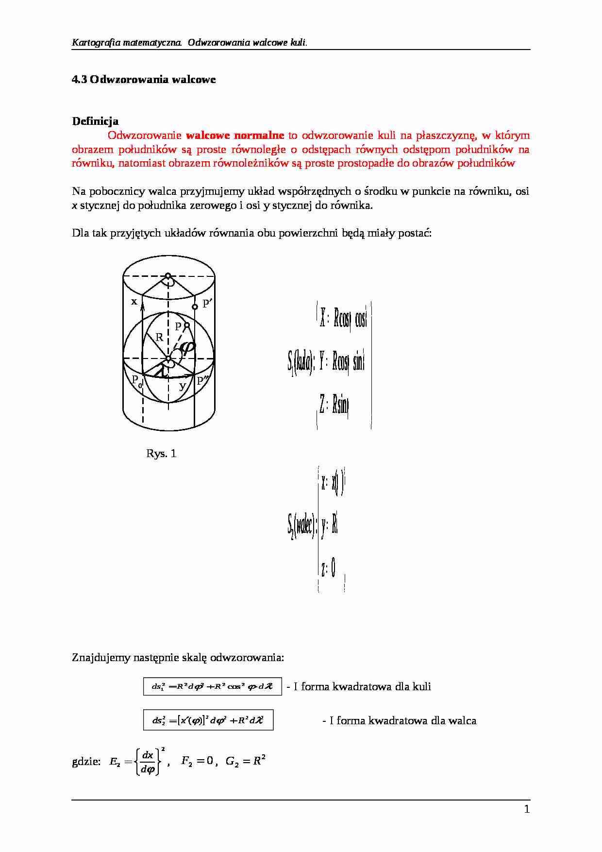 Odwzorowania walcowe - strona 1