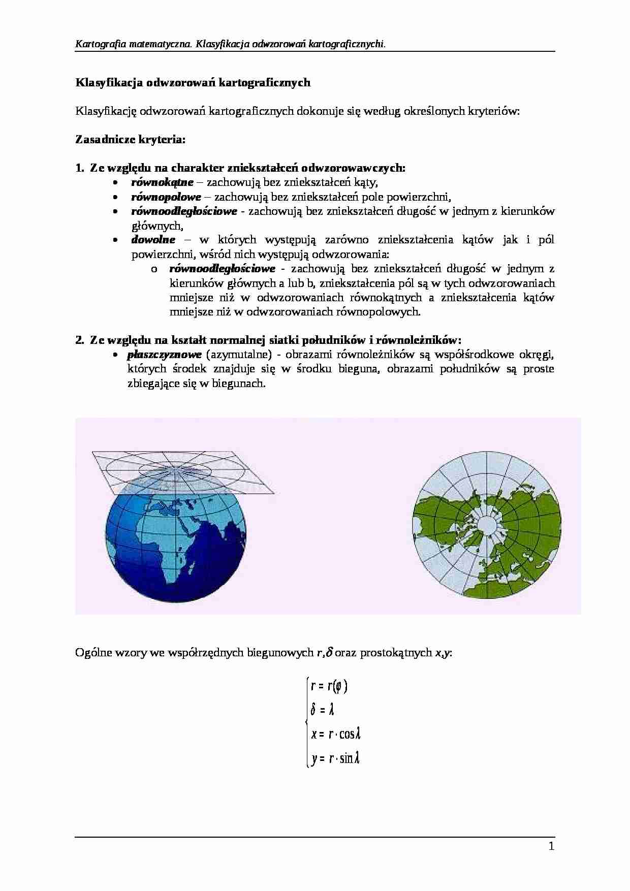 Klasyfikacja odwzorowań kartograficznych  - strona 1