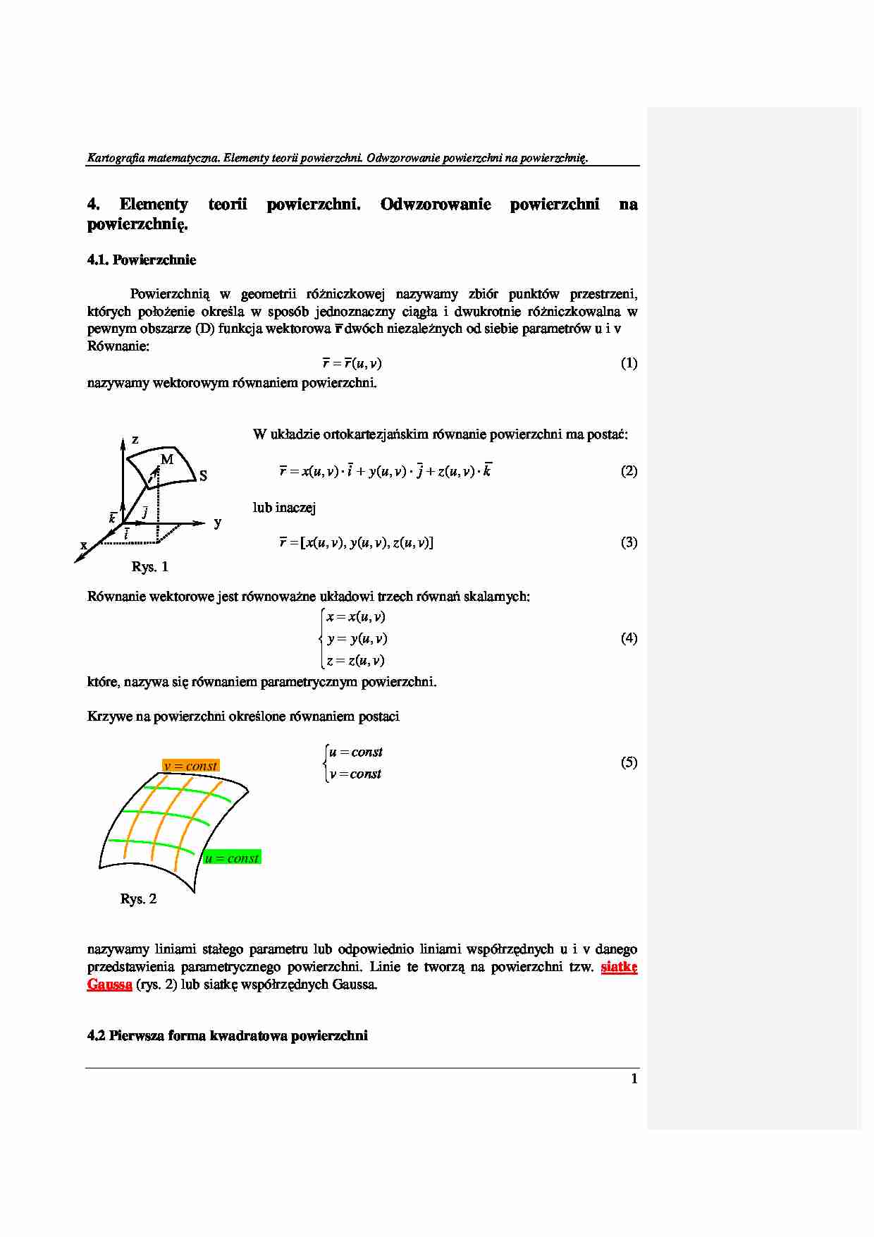 Elementy teorii powierzchni. Odwzorowanie powierzchni na powierzchnię - strona 1