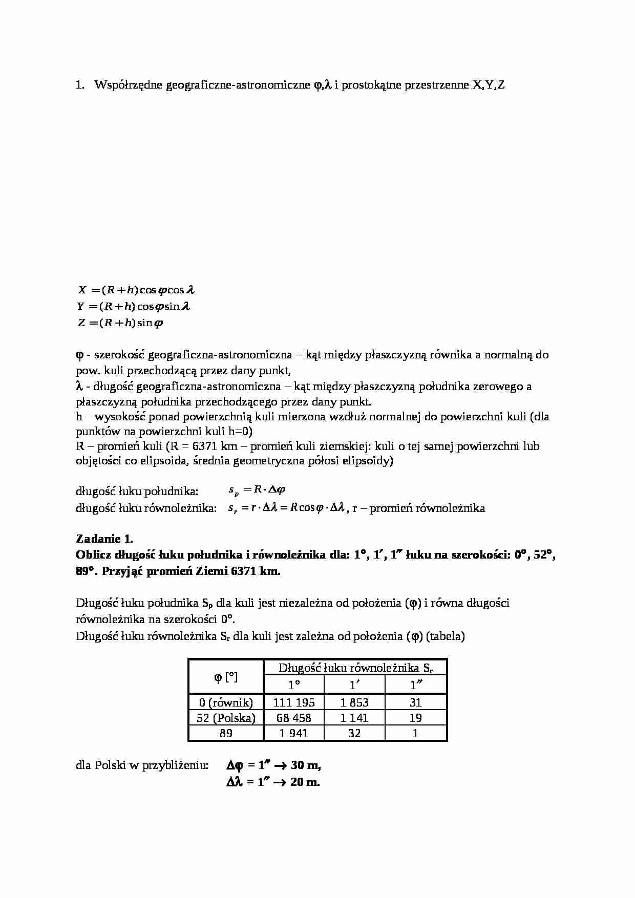Kula jako powierzchnia odniesienia - Współrzędne geograficzne-astronomiczne  - strona 1