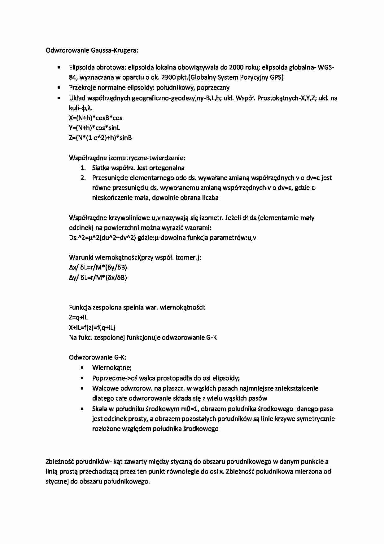 Odwzorowanie Gaussa-Krugera - Elipsoida obrotowa - strona 1