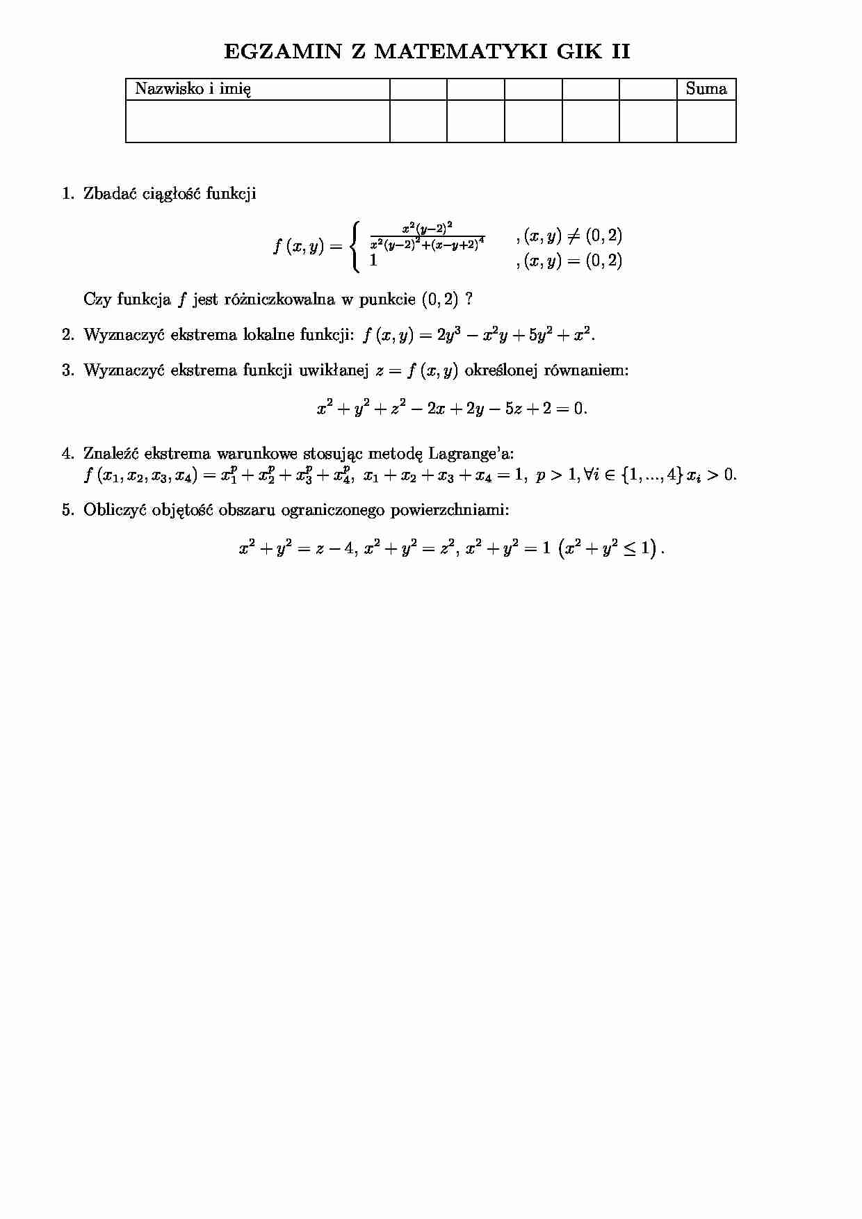 Matematyka - egzamin  - strona 1