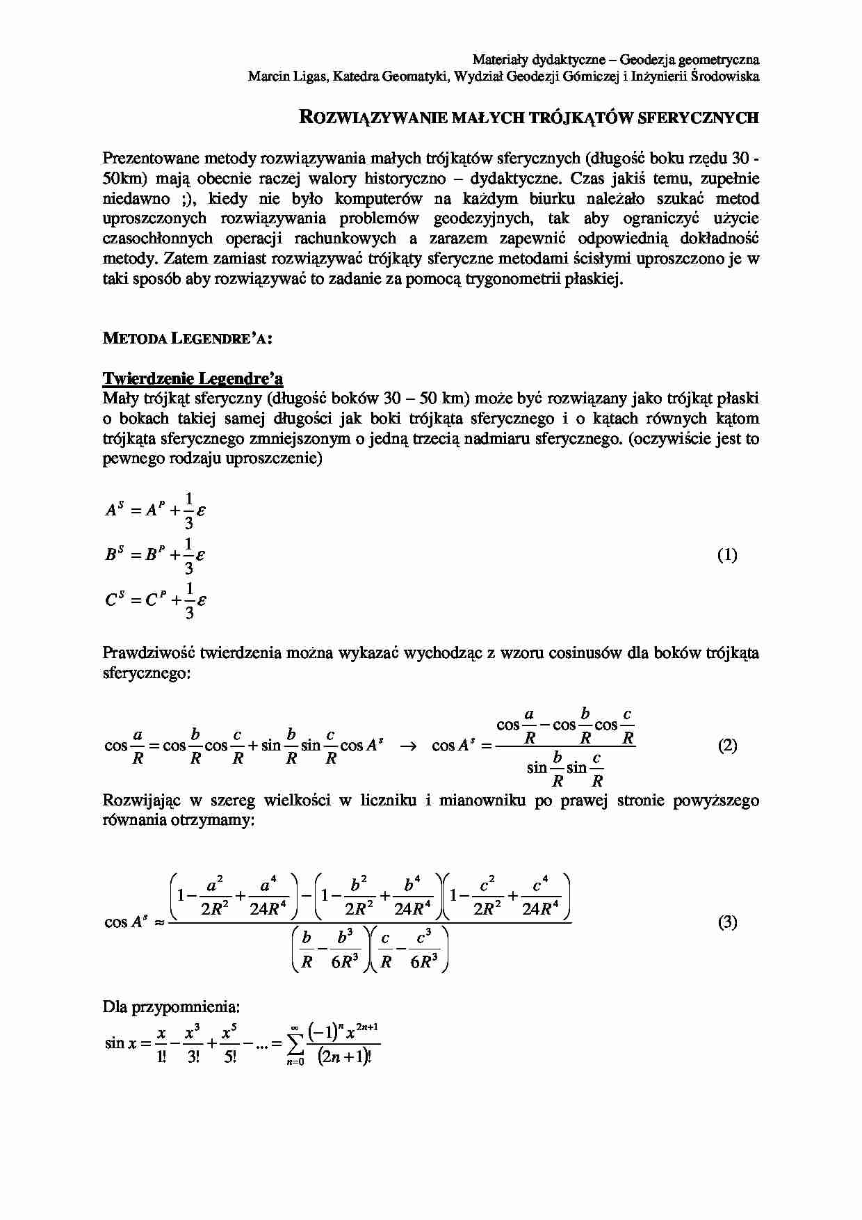 Geodezja geometryczna -  materiały dydaktyczne  - strona 1