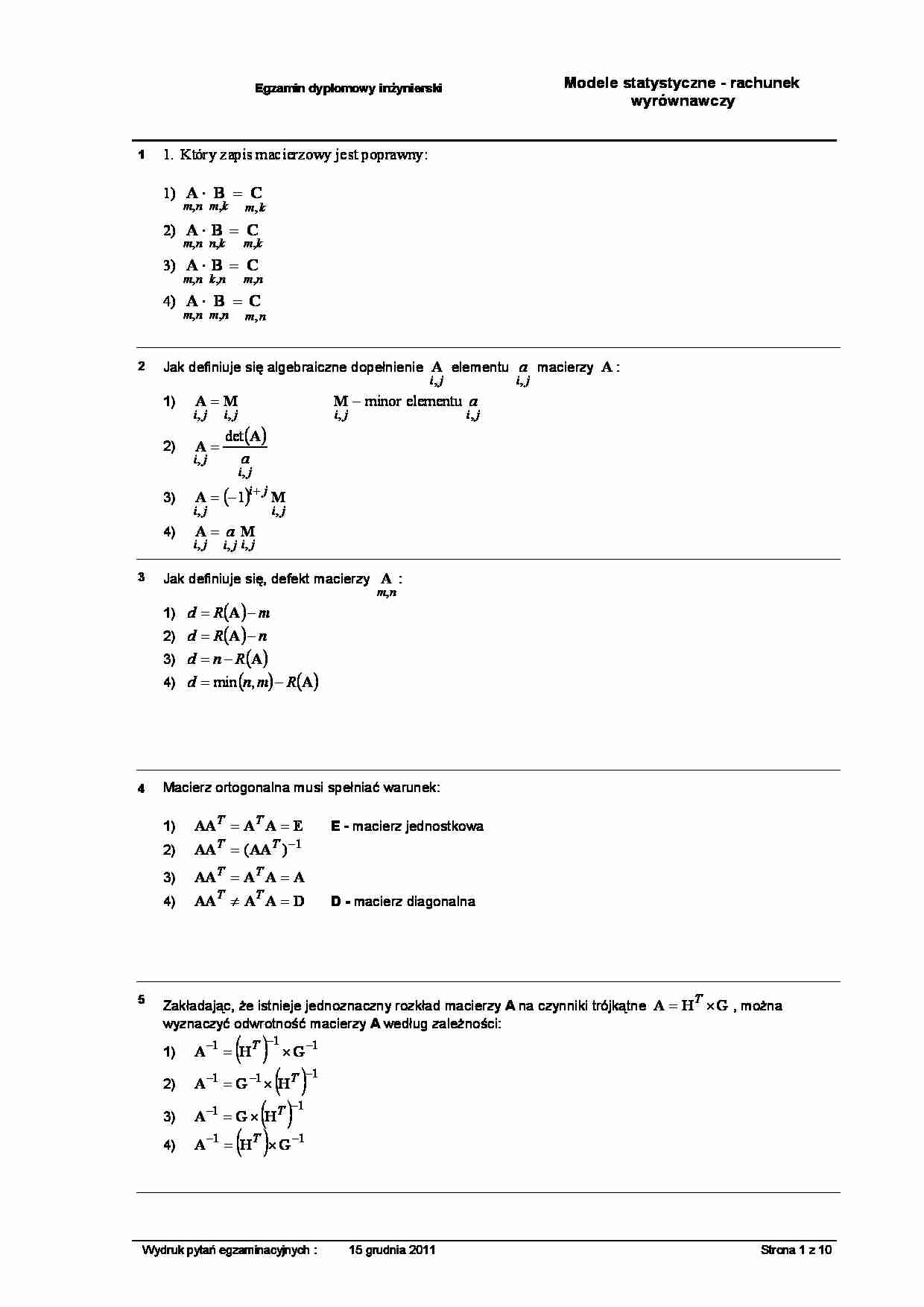  Modele statystyczne - rachunek  wyrównawczy  - strona 1