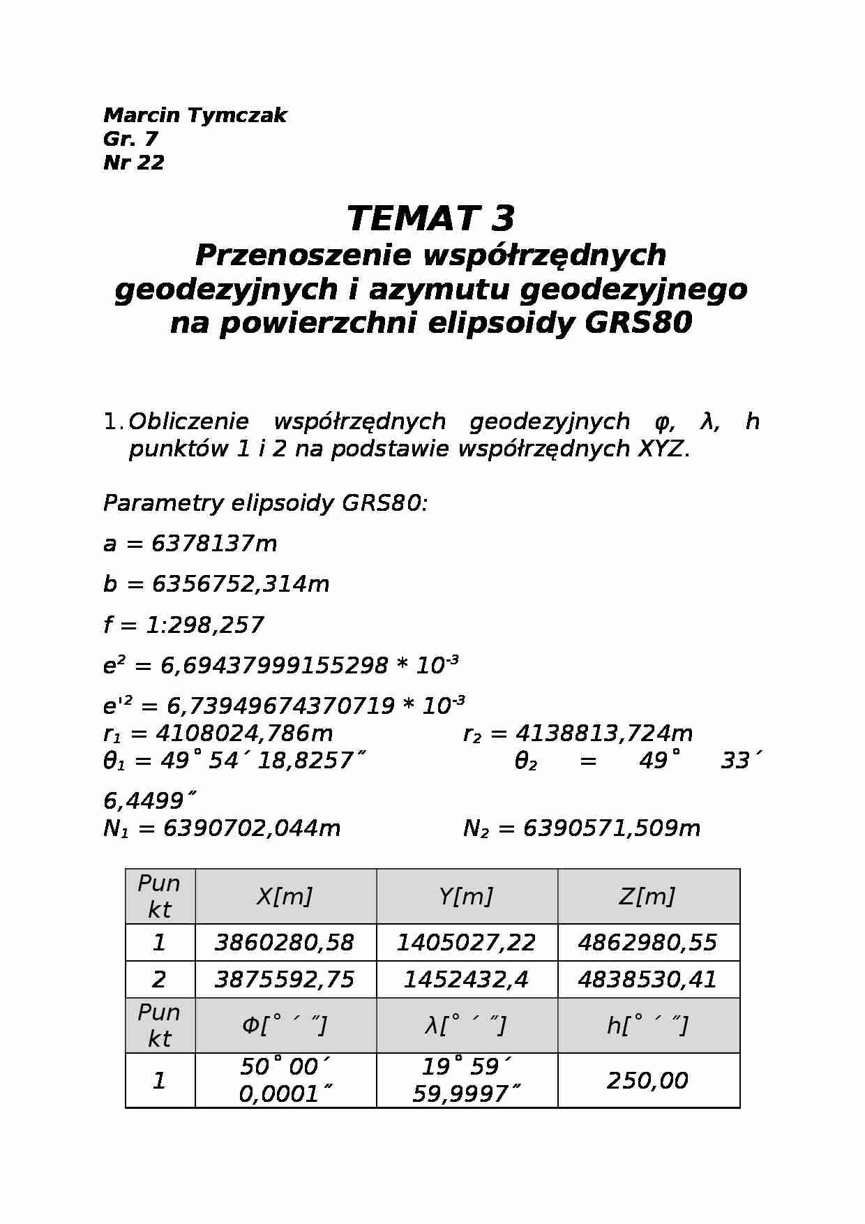 Przenoszenie współrzędnych geodezyjnych i azymutu geodezyjnego na powierzchni elipsoidy - Linia geodezyjna - strona 1