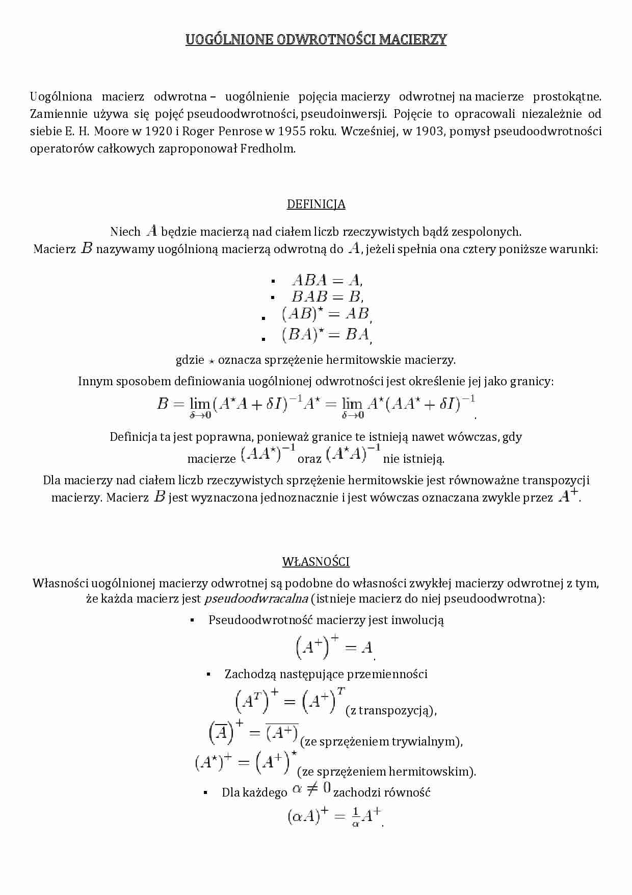 Uogólnione odwrotności macierzy - strona 1
