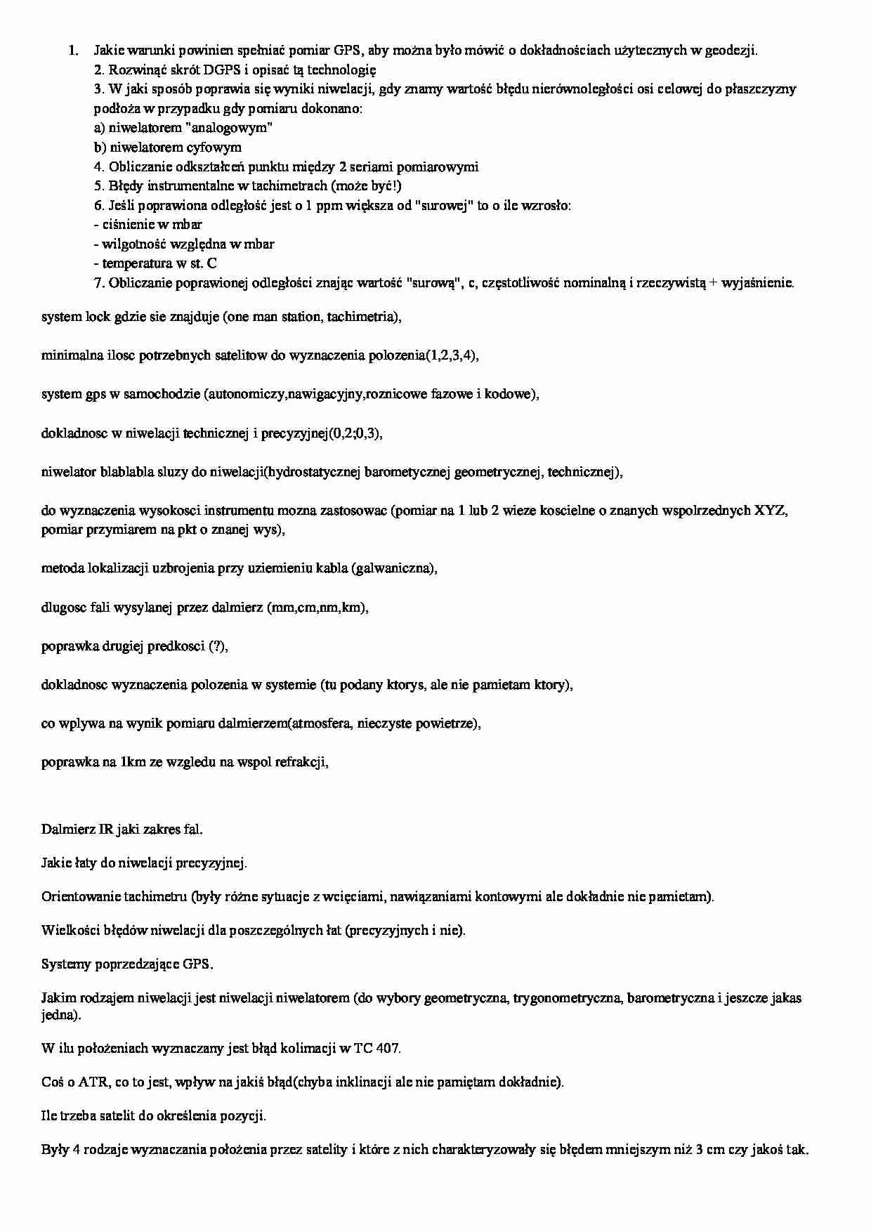 Geodezja - pytania do egzaminu - strona 1