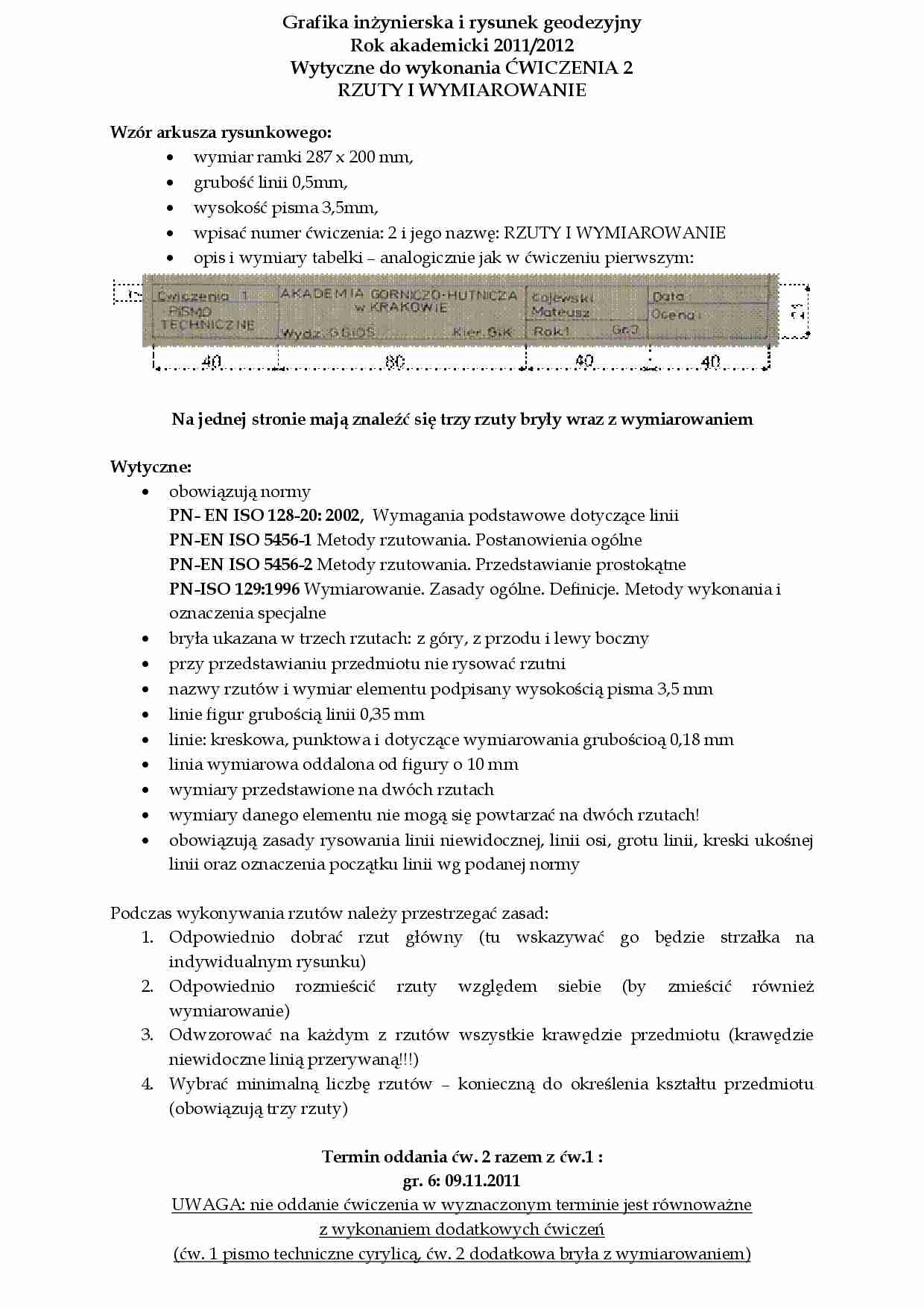 Grafika inżynierska i rysunek geodezyjny - rzuty i wymiarowanie - strona 1