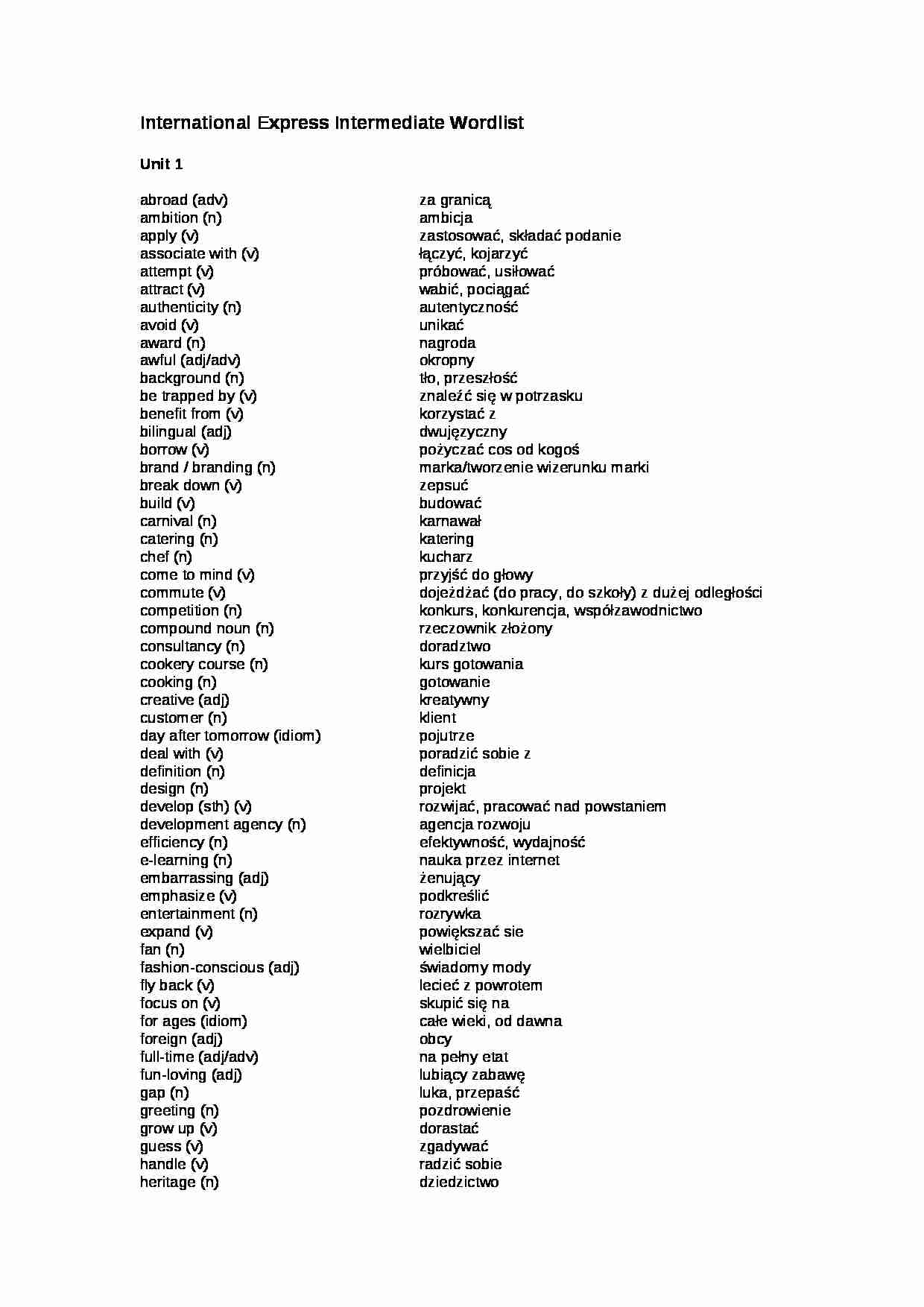 pomoce na zajęcia - unit 1 - strona 1