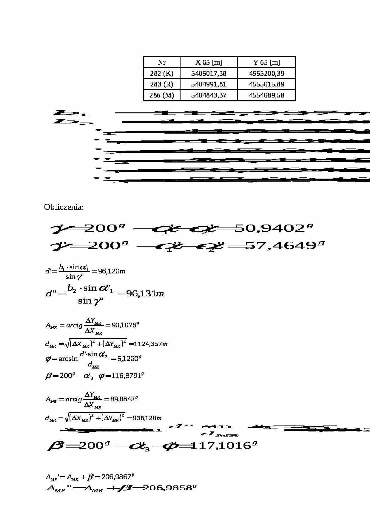 Przeniesienie współrzędnych - ćwiczenia z geodezji - strona 1