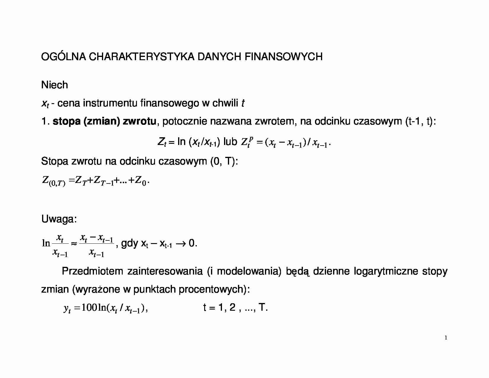 Wstęp do ekonometrii finansowej. - strona 1