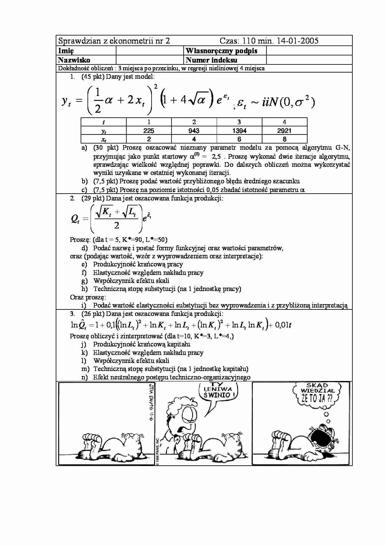 Sprawdzian z ekonometrii jako przykład. 2005r - Poziom istotności - strona 1