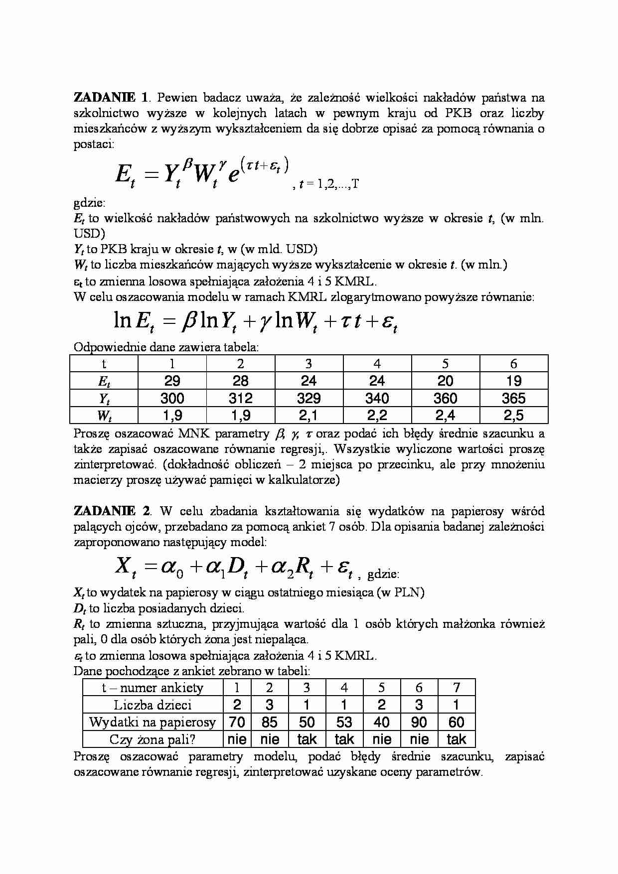 Zadania z ekonometrii cz. 1 - strona 1