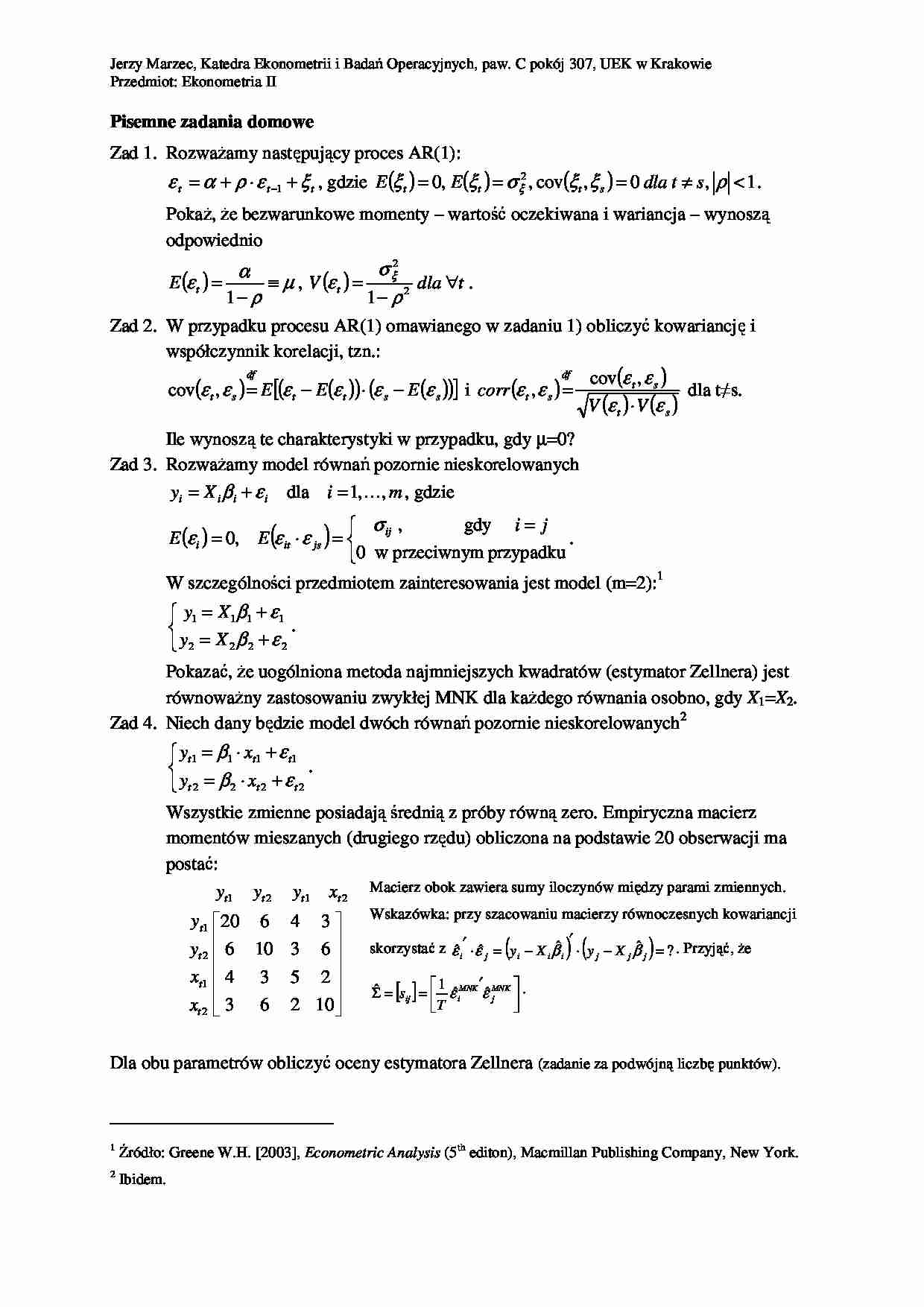 Pisemne zadania domowe z ekonometrii. - strona 1