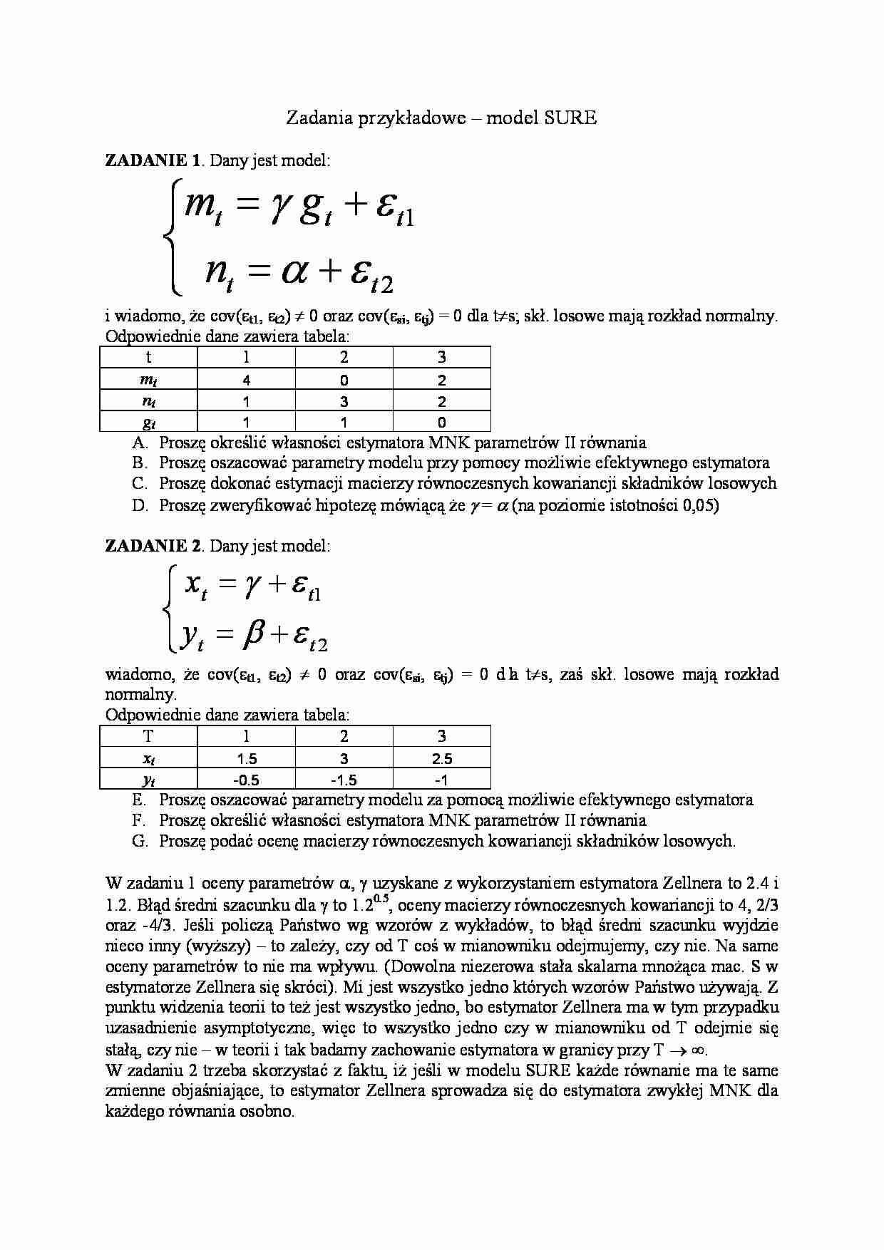Zadania przykładowe - model SURE. - strona 1