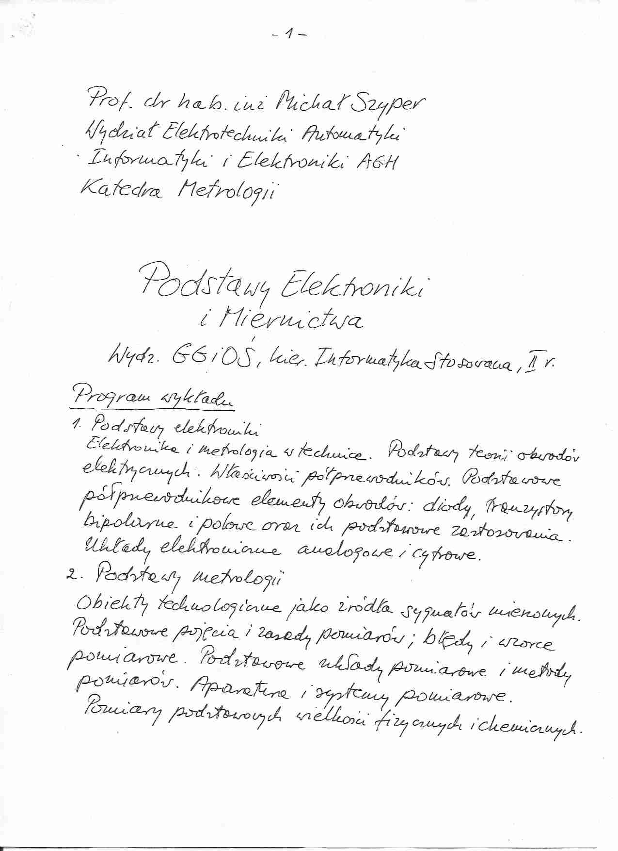 Wykład z podstaw elektroniki. - strona 1