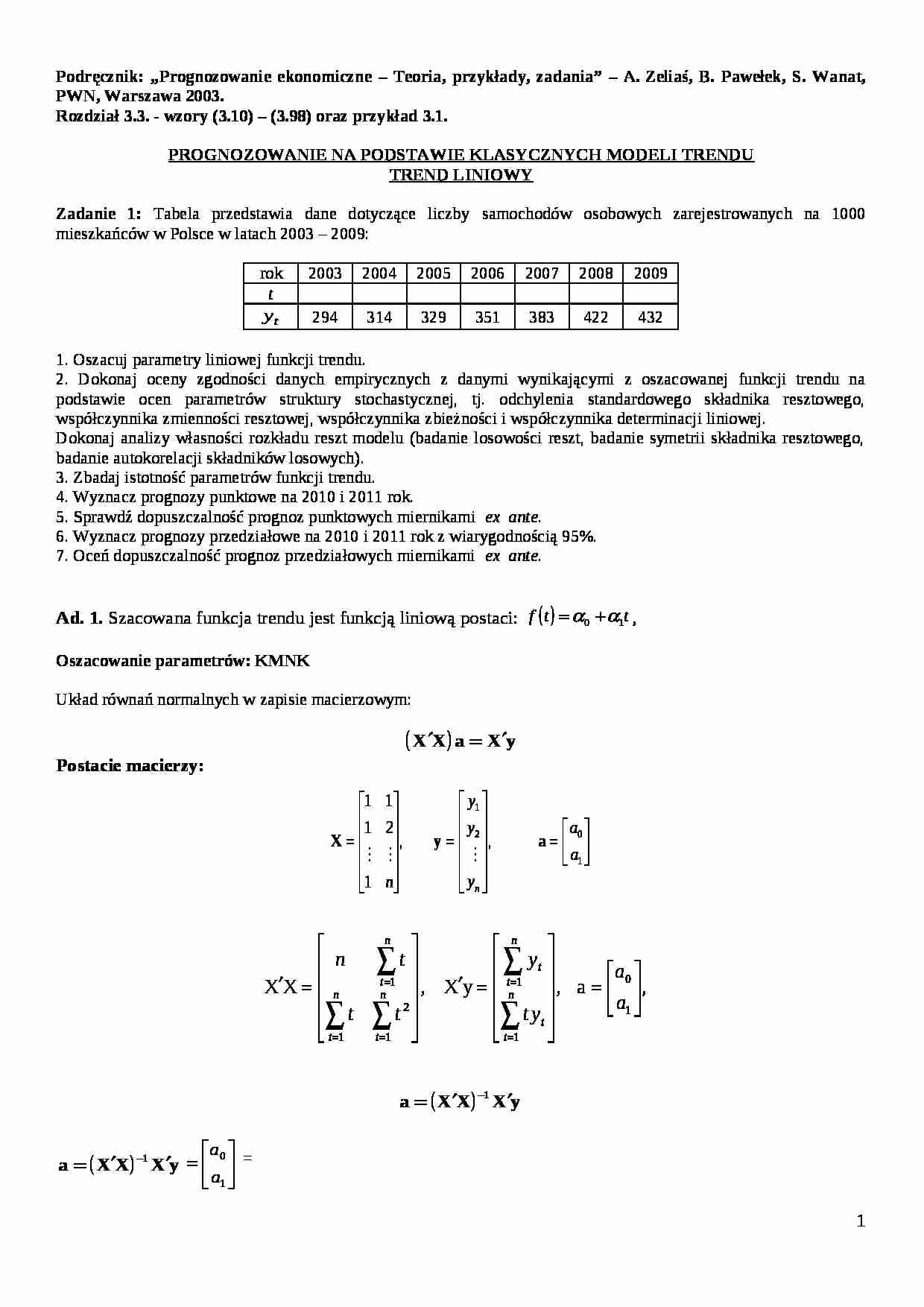 Prognozowanie na podstawie klasycznych modeli trendu - trend liniowy. - strona 1
