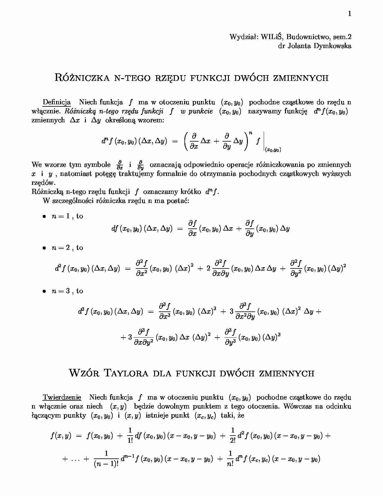 Różniczka n-tego rzędu funkcji dwóch zmiennych - strona 1