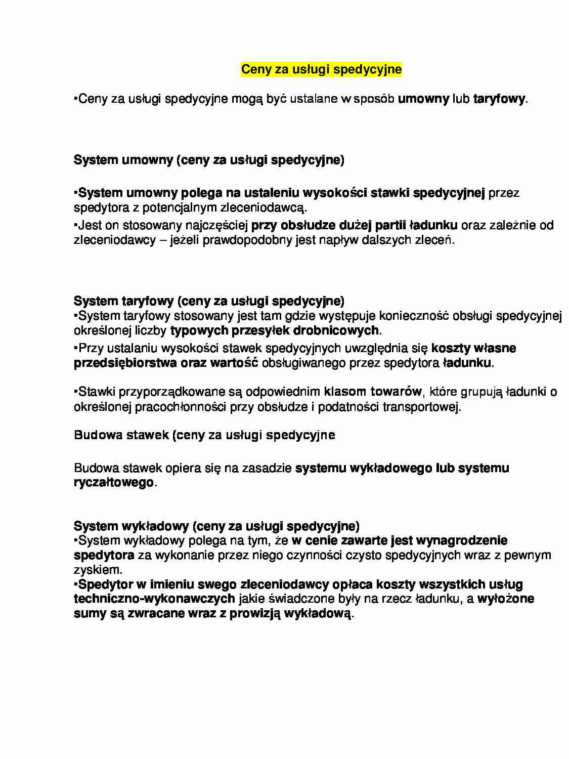 Ceny za usługi spedycyjne - strona 1