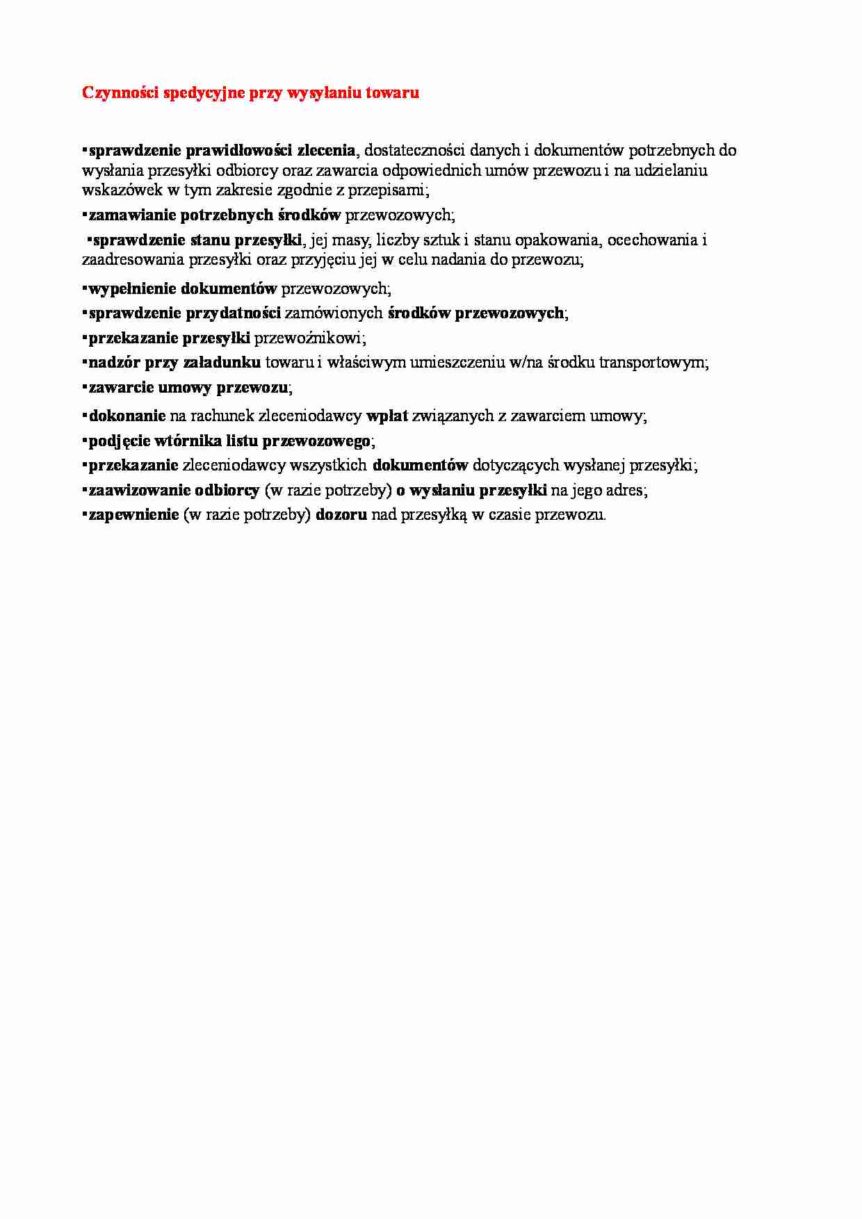 Czynności spedycyjne przy wysyłaniu towaru - strona 1