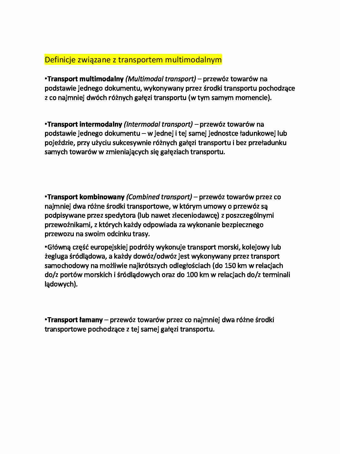 Definicje związane z transportem multimodalnym - strona 1