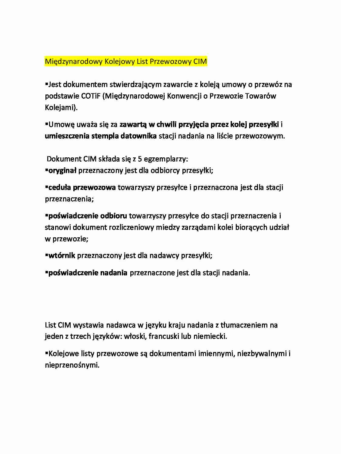 Międzynarodowy Kolejowy List Przewozowy CIM - strona 1