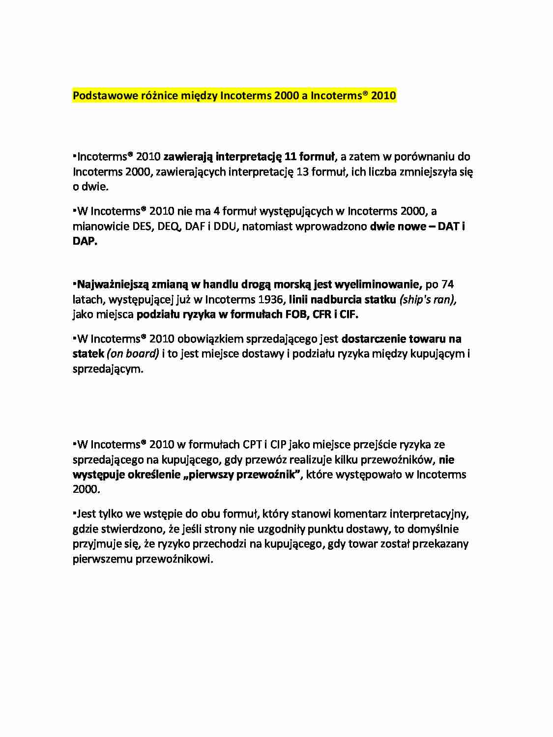 Incoterms 2000 a Incoterms 2010 - różnice - strona 1