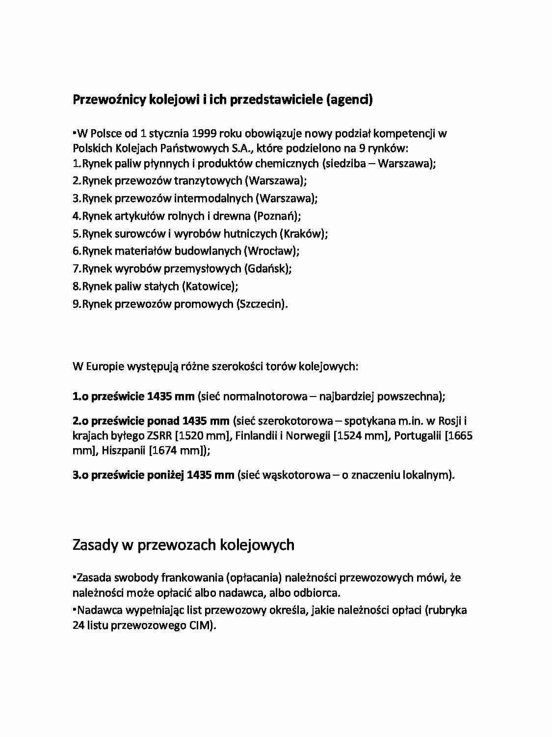 Przewozy kolejowe - opracowanie - strona 1