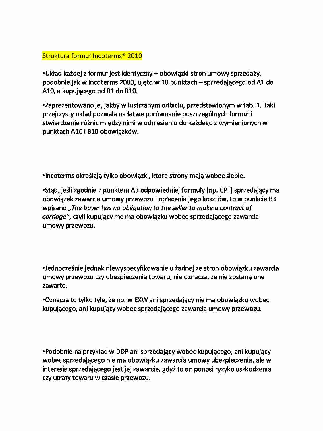 Struktura formuł Incoterms 2010 - strona 1
