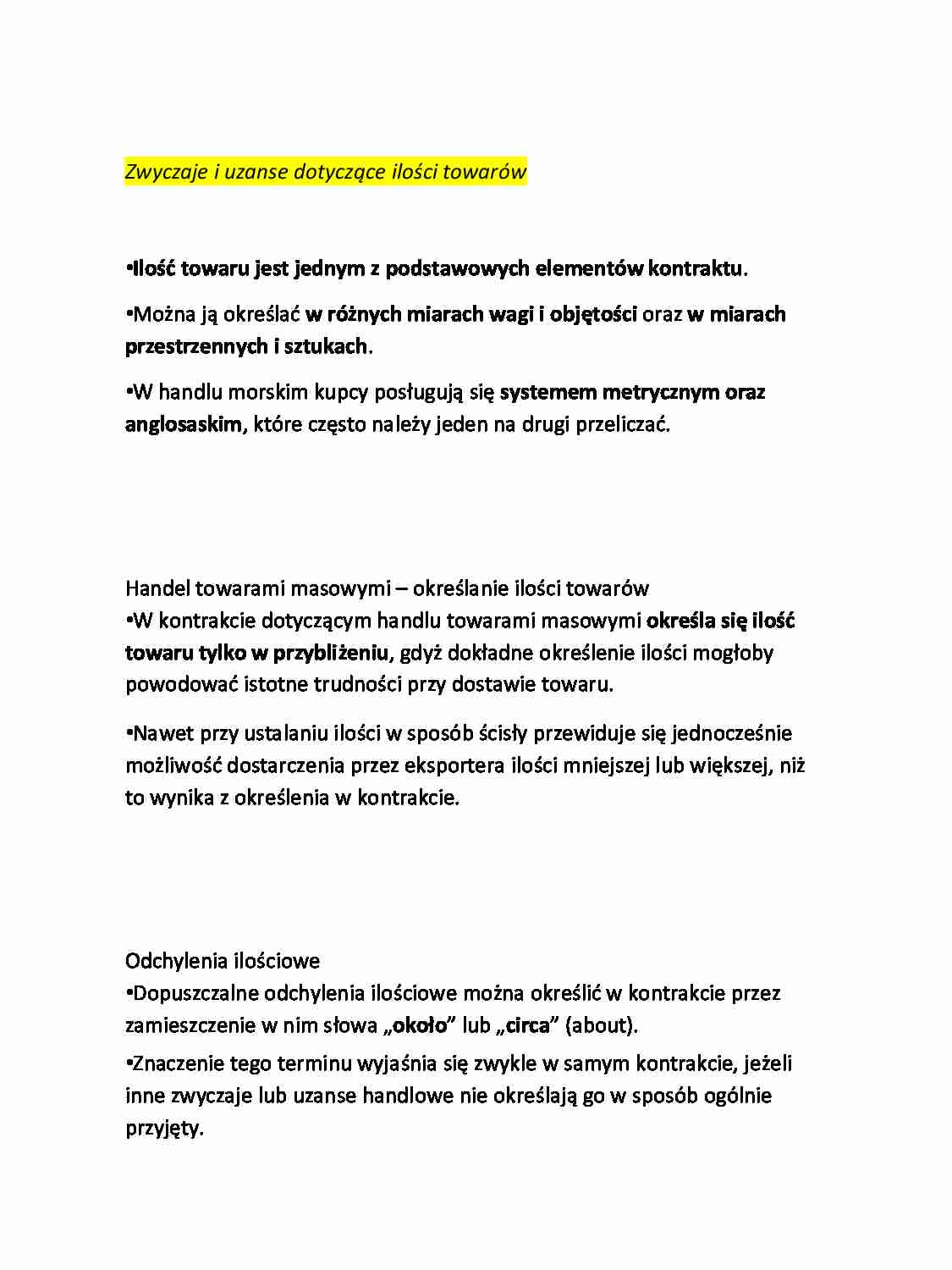 Zwyczaje i uzanse dotyczące ilości towarów - strona 1