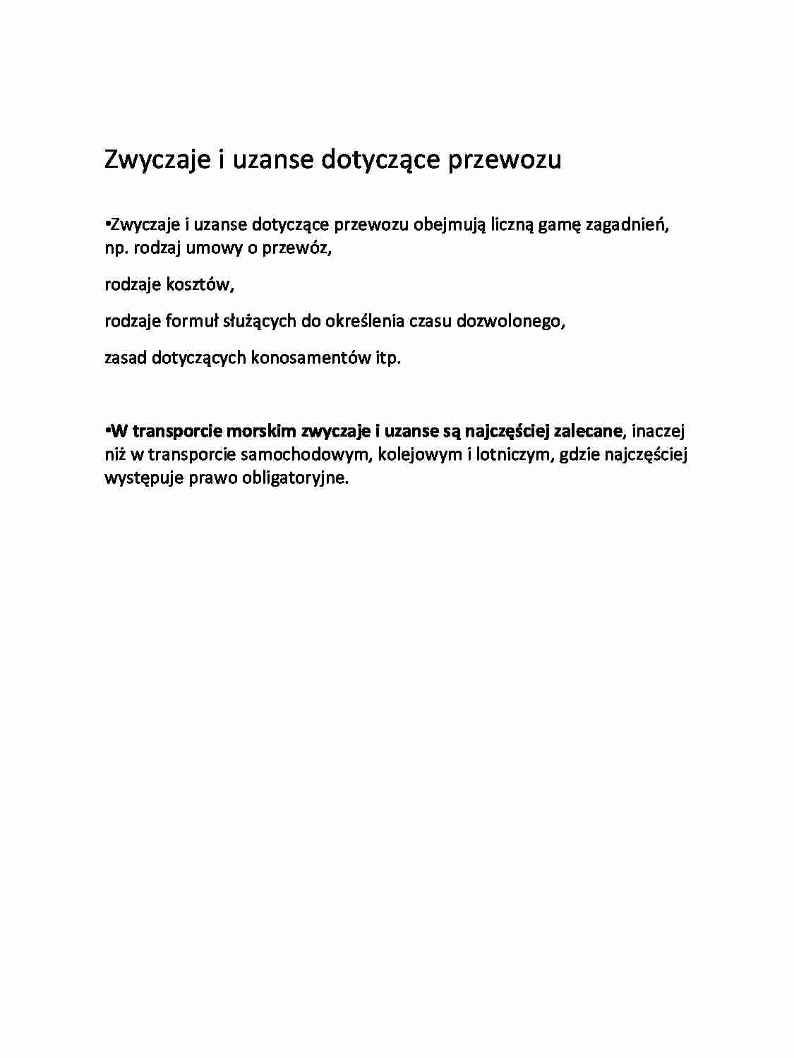 Zwyczaje i uzanse dotyczące przewozu - strona 1