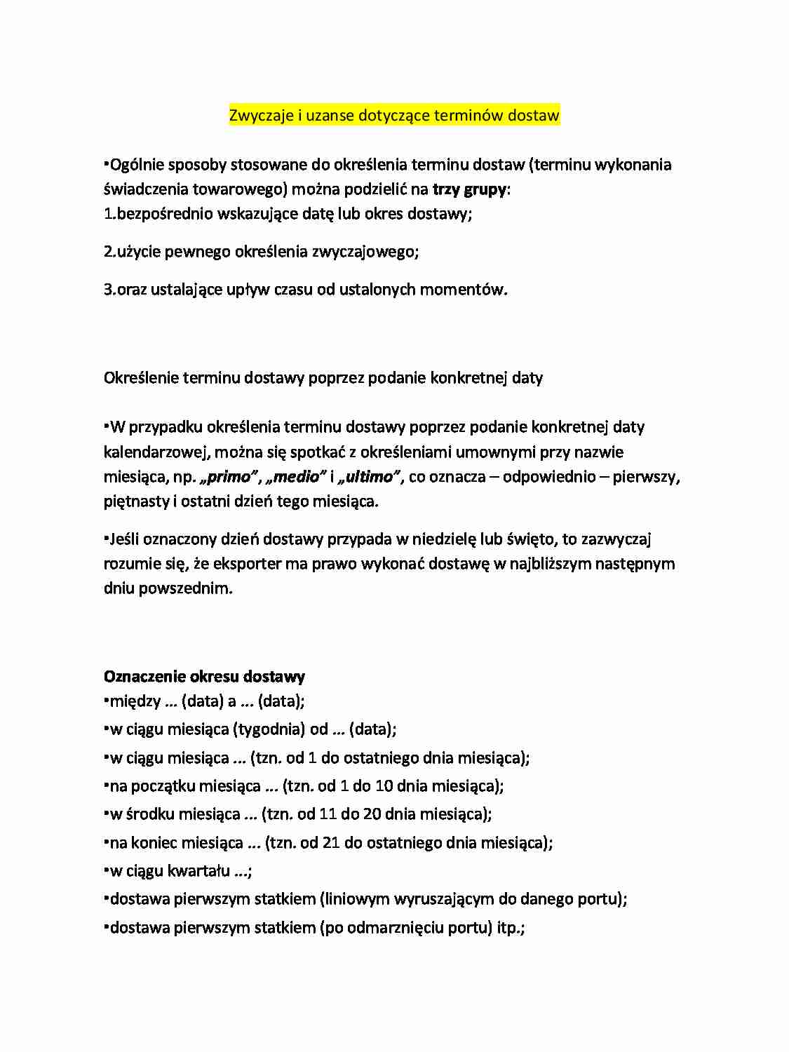 Zwyczaje i uzanse dotyczące terminów dostaw - strona 1