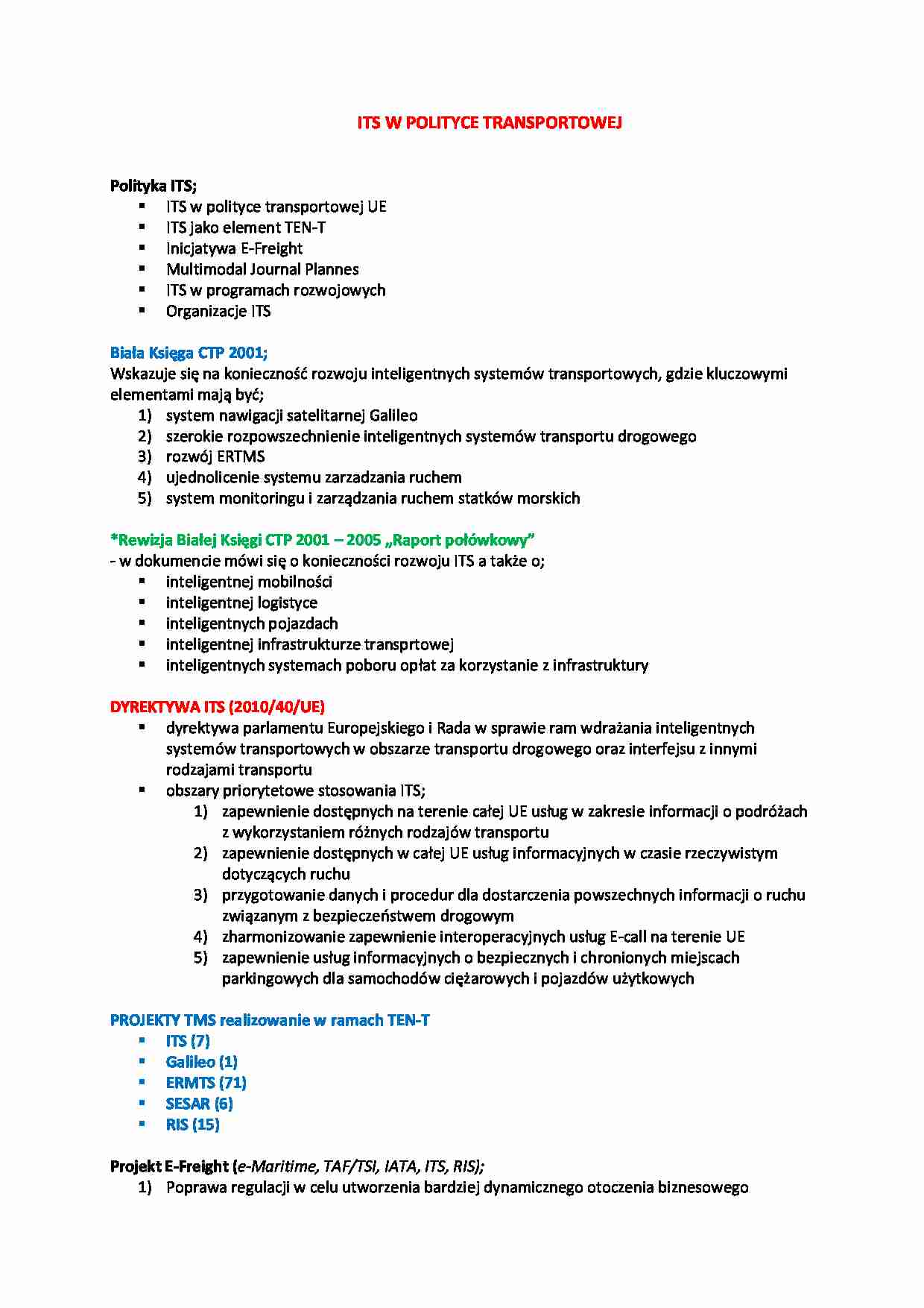 ITS w polityce transportowej - strona 1