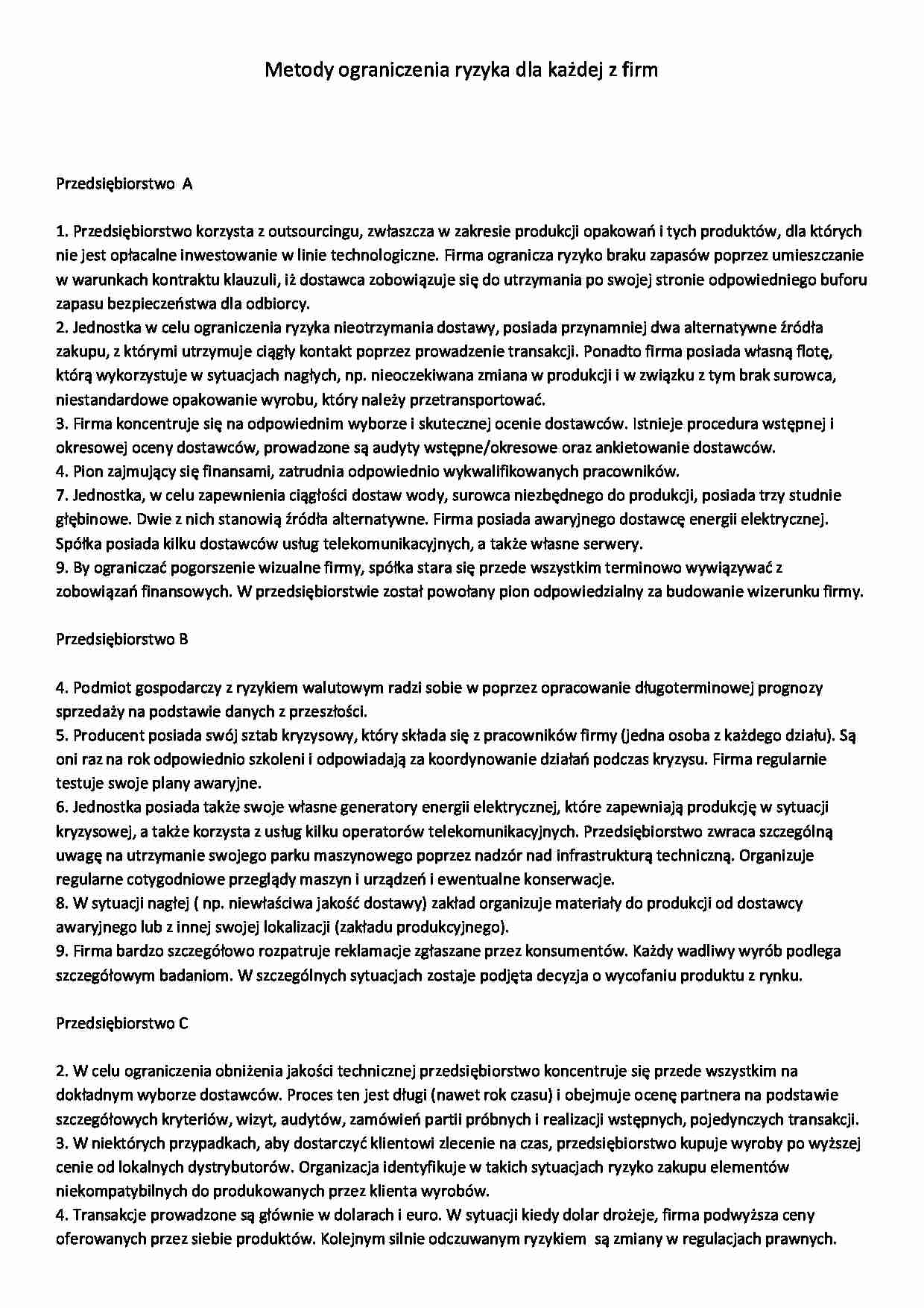 Metody ograniczenia ryzyka dla  firm - strona 1