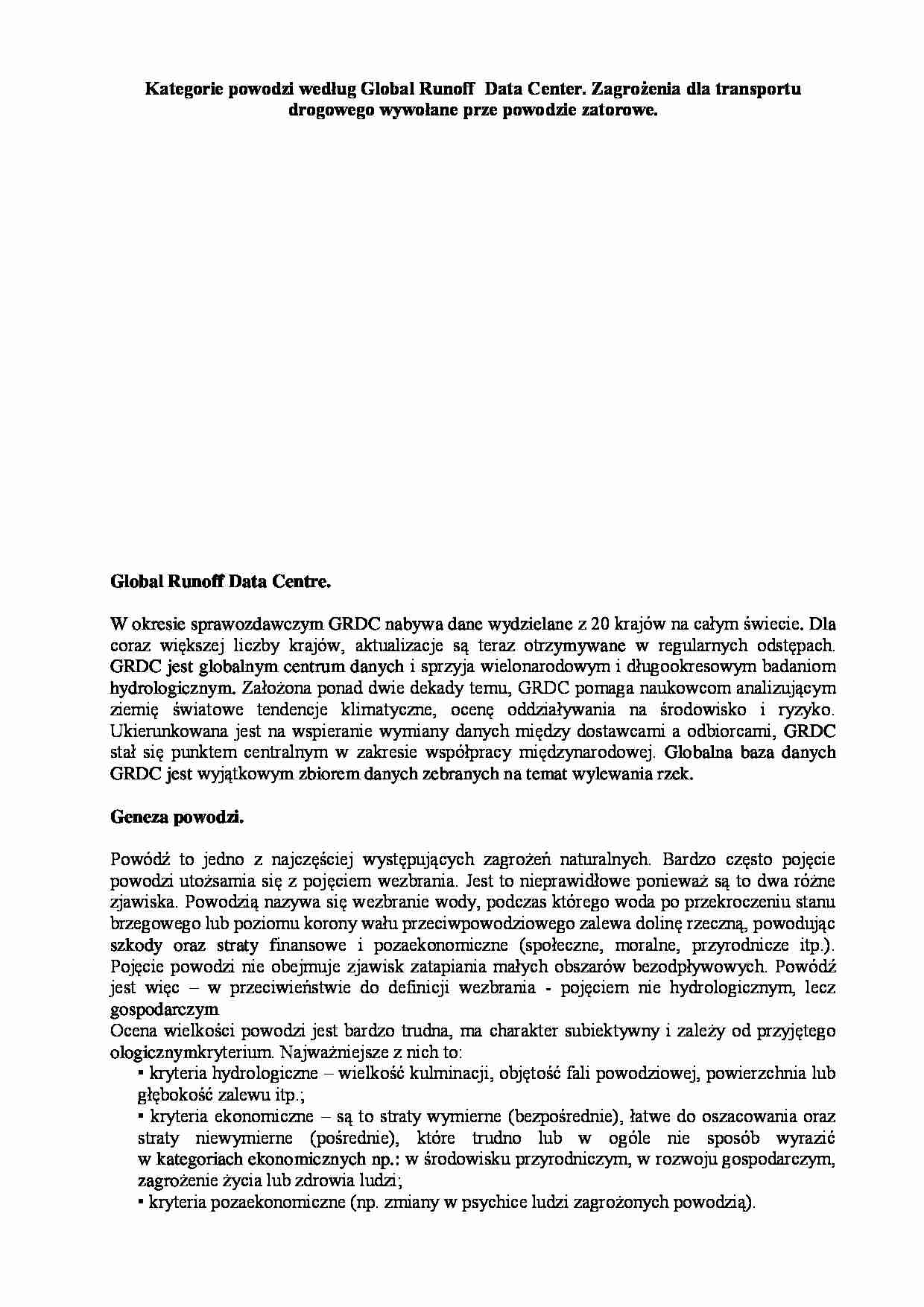 Kategorie powodzi - zagrożenia dla transportu - strona 1