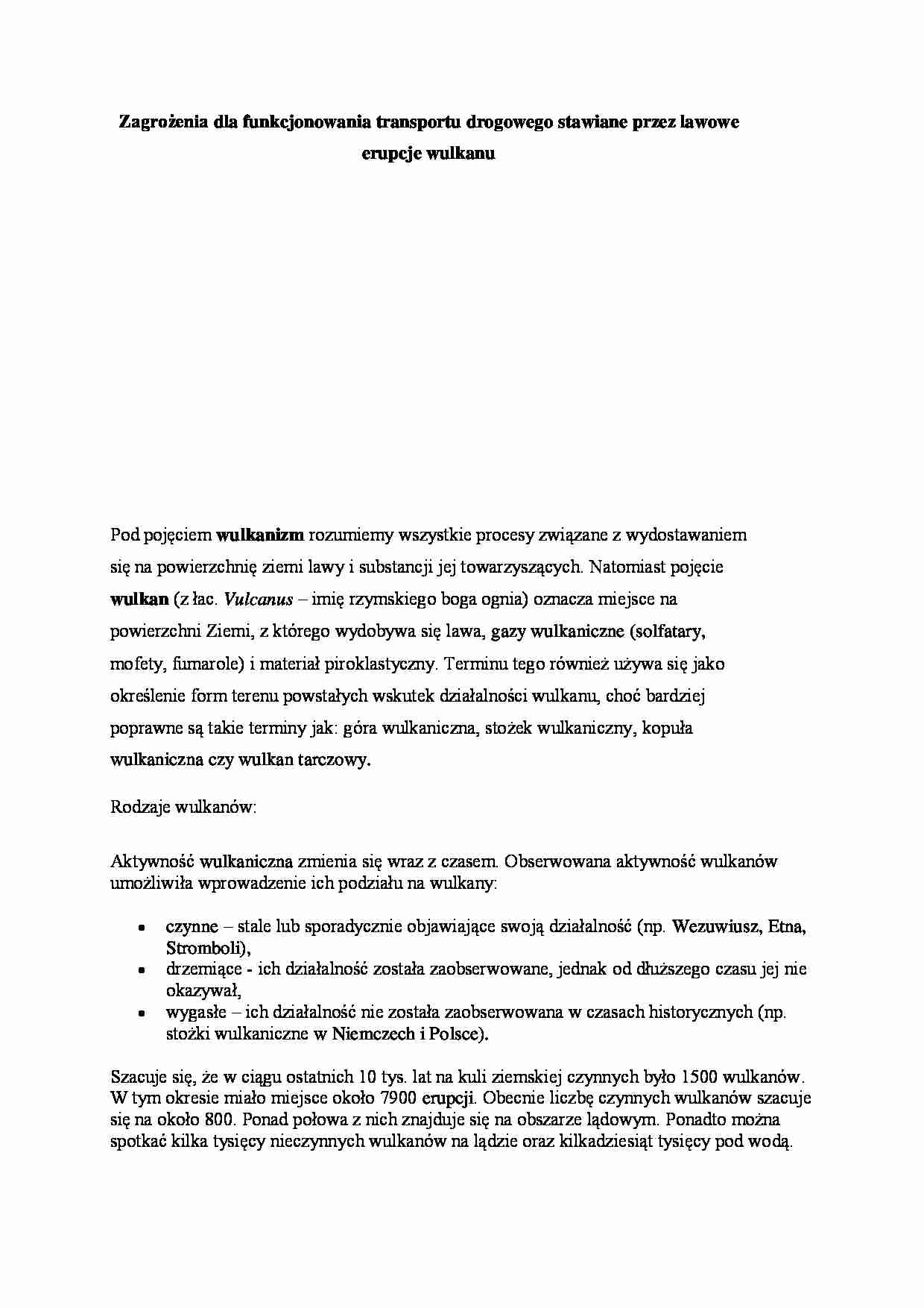 Lawowe erupcje wulkanu a transport drogowy  - strona 1