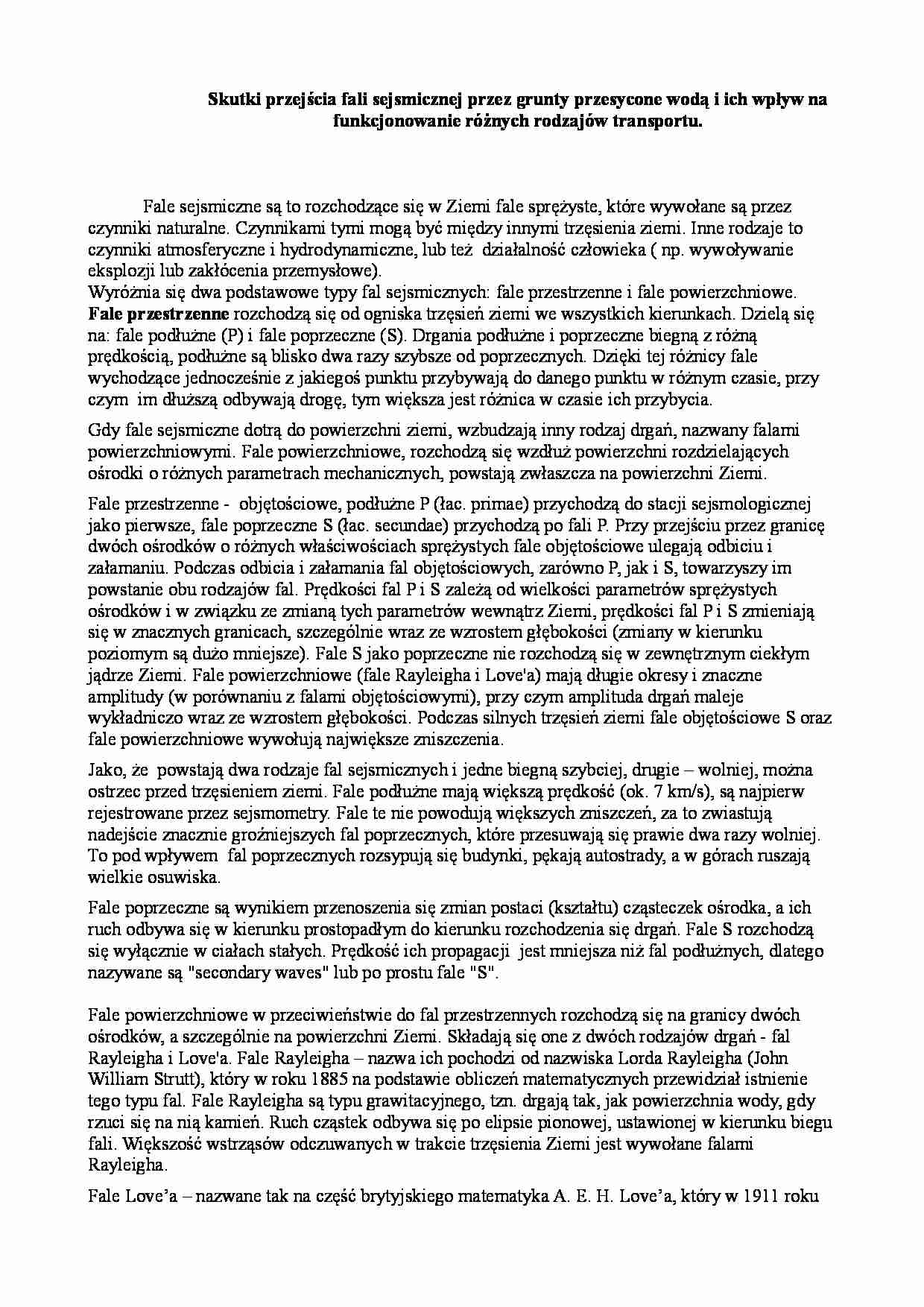 Przejście fali sejsmicznej a funkcjonowanie transportu  - strona 1