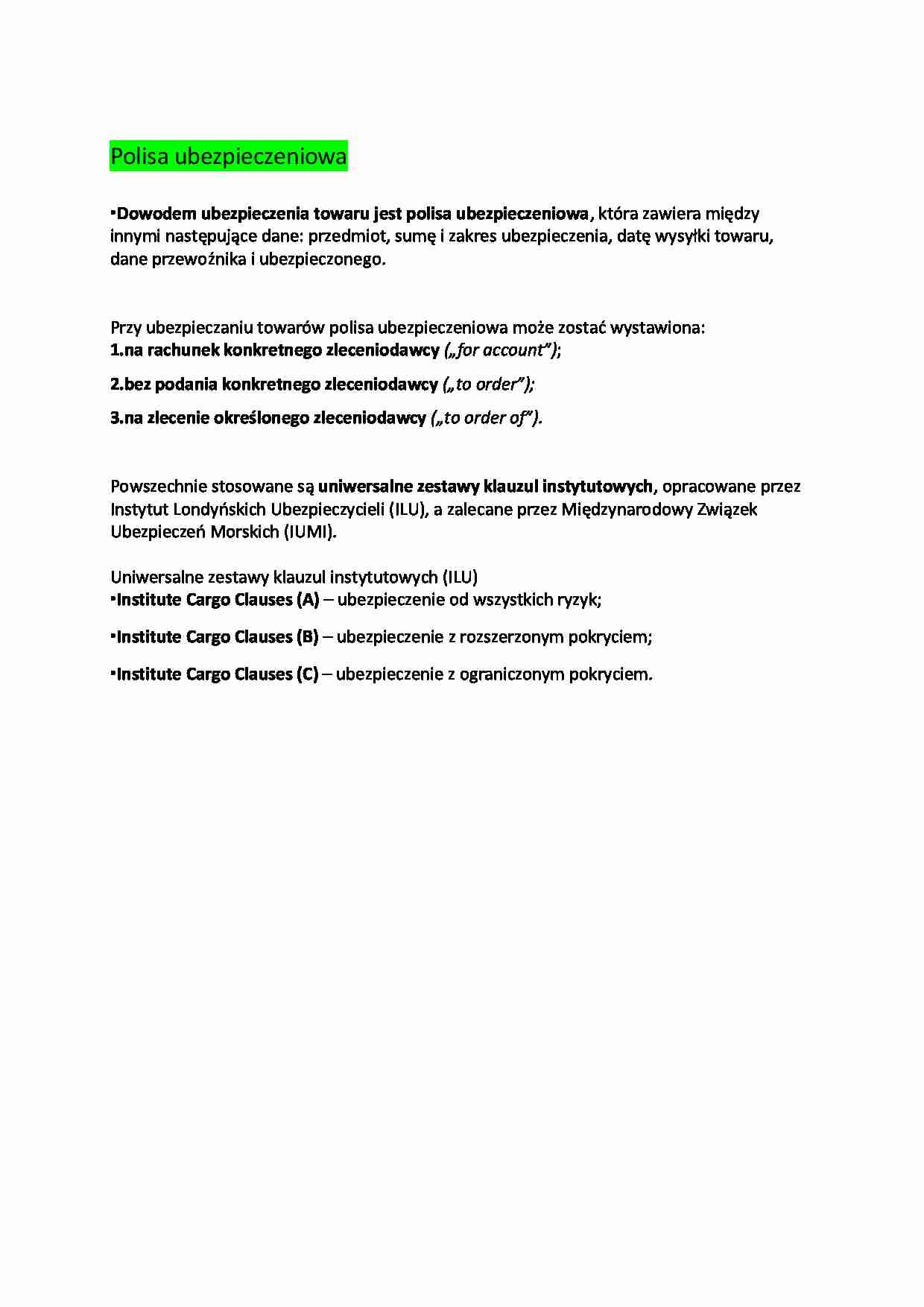 Polisa ubezpieczeniowa - Klauzula - strona 1