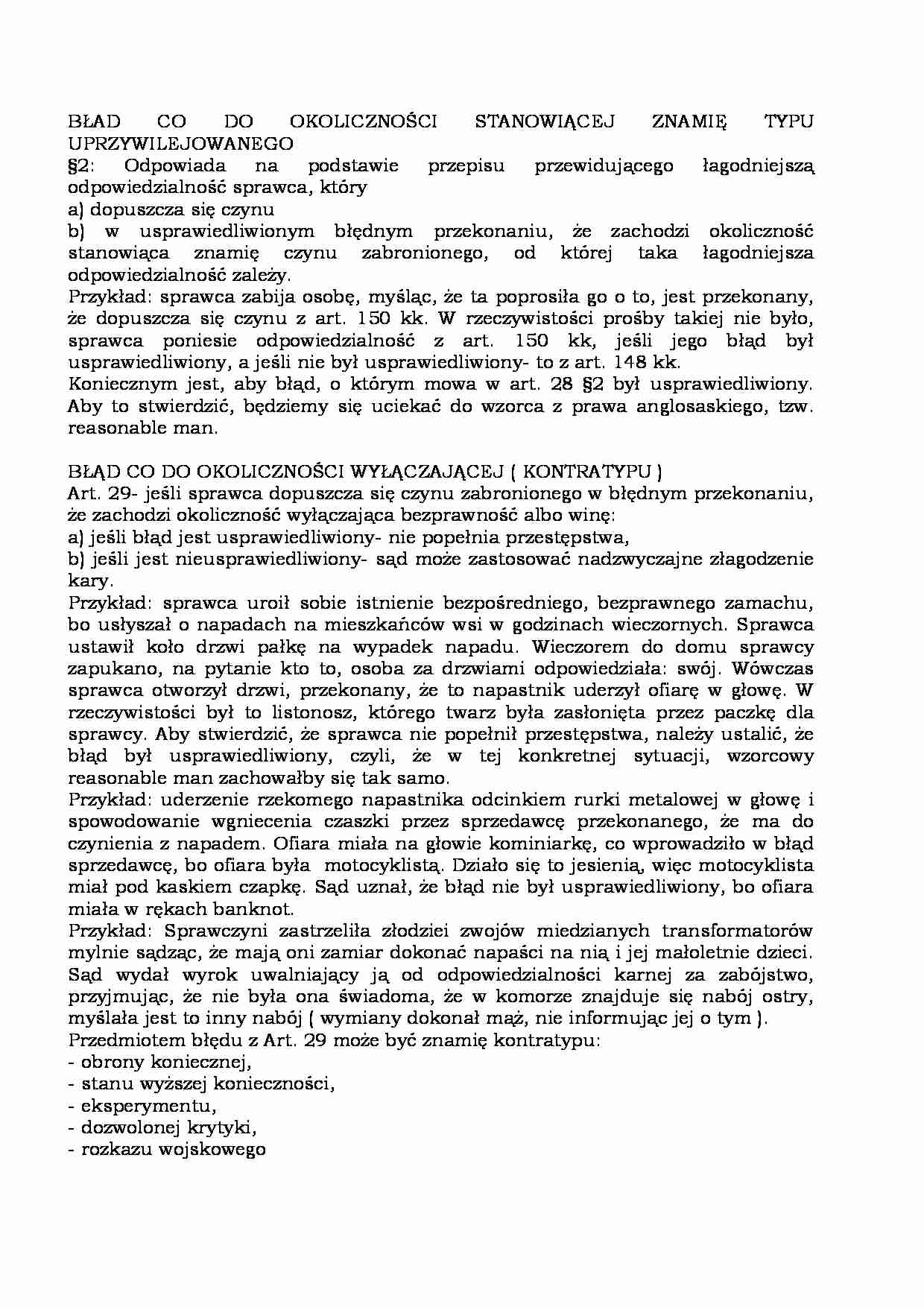 Prawo karne - błąd co do okoliczności  - strona 1