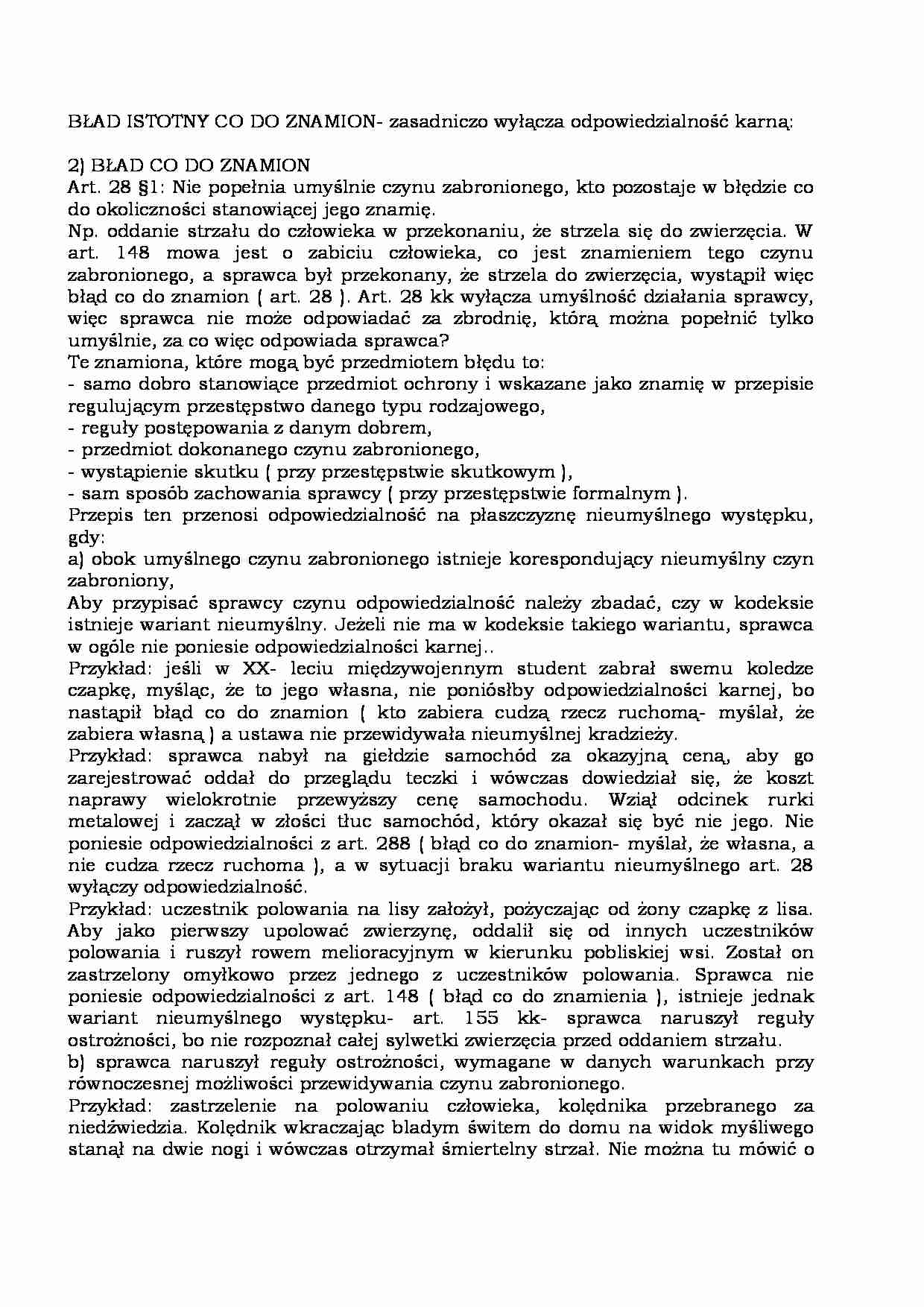 Błąd istotny co do znamion czynu  - strona 1