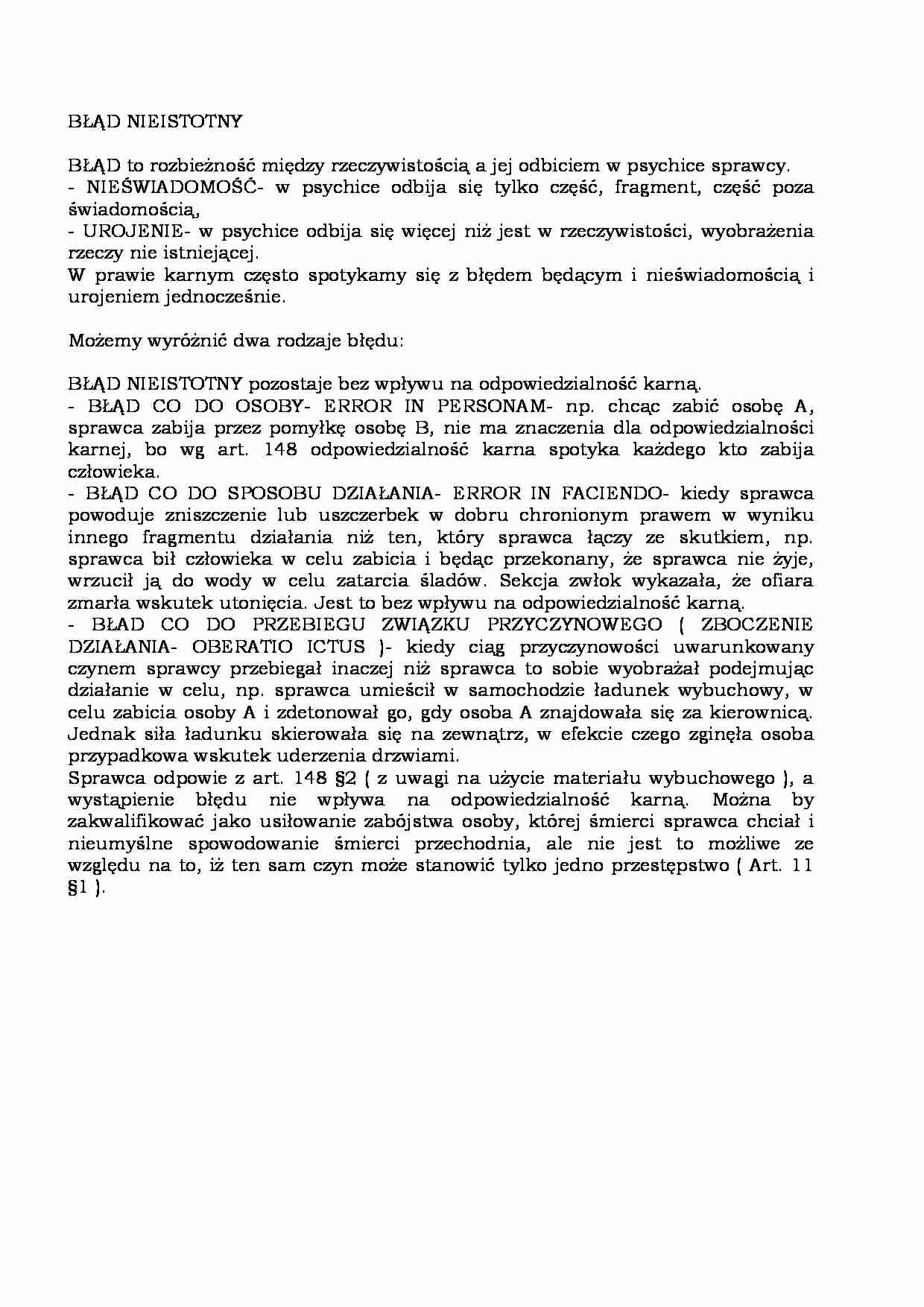 Prawo karne - błąd nieistotny  - strona 1