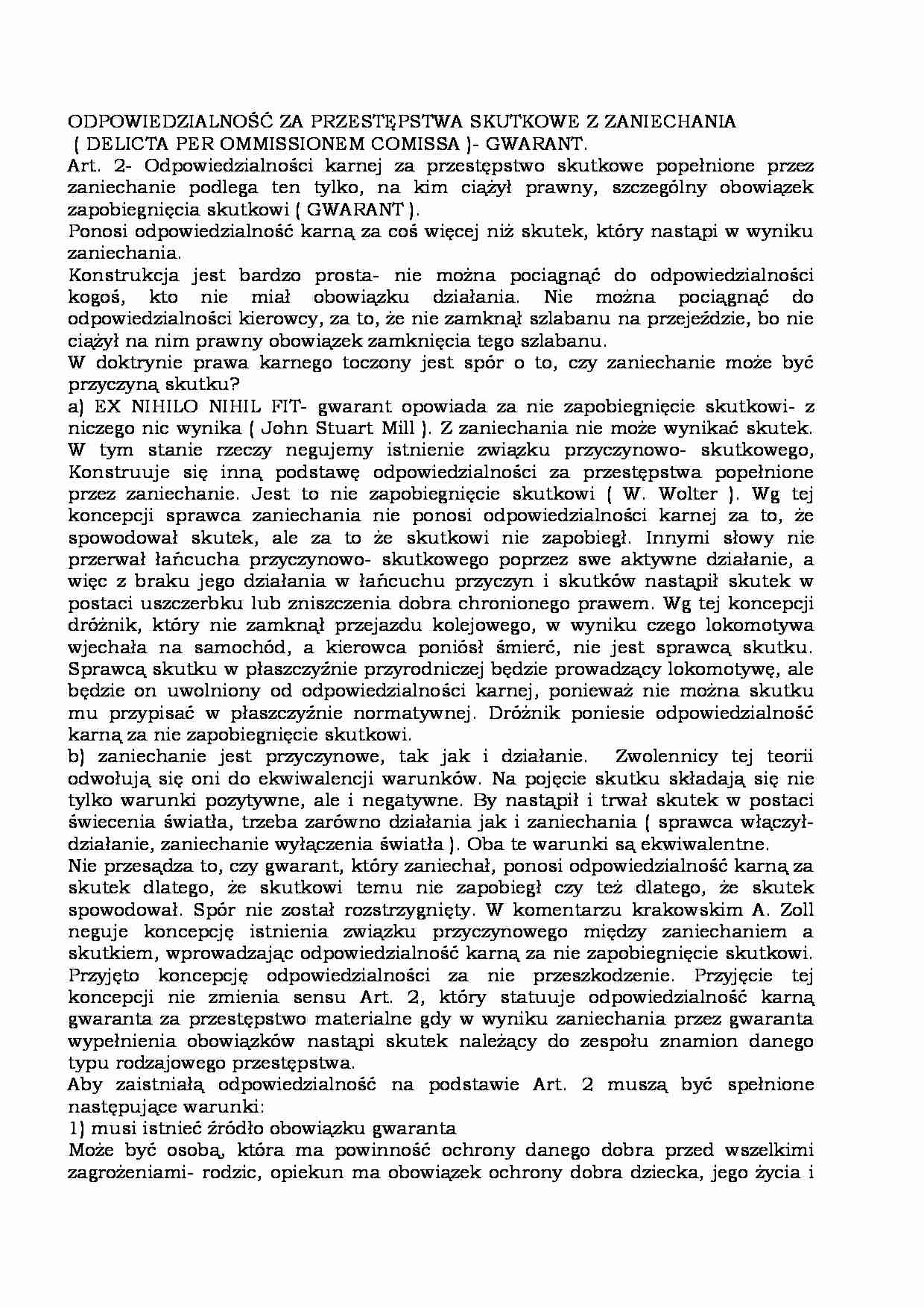 Odpowiedzialność za przestępstwa z zaniechania  - strona 1