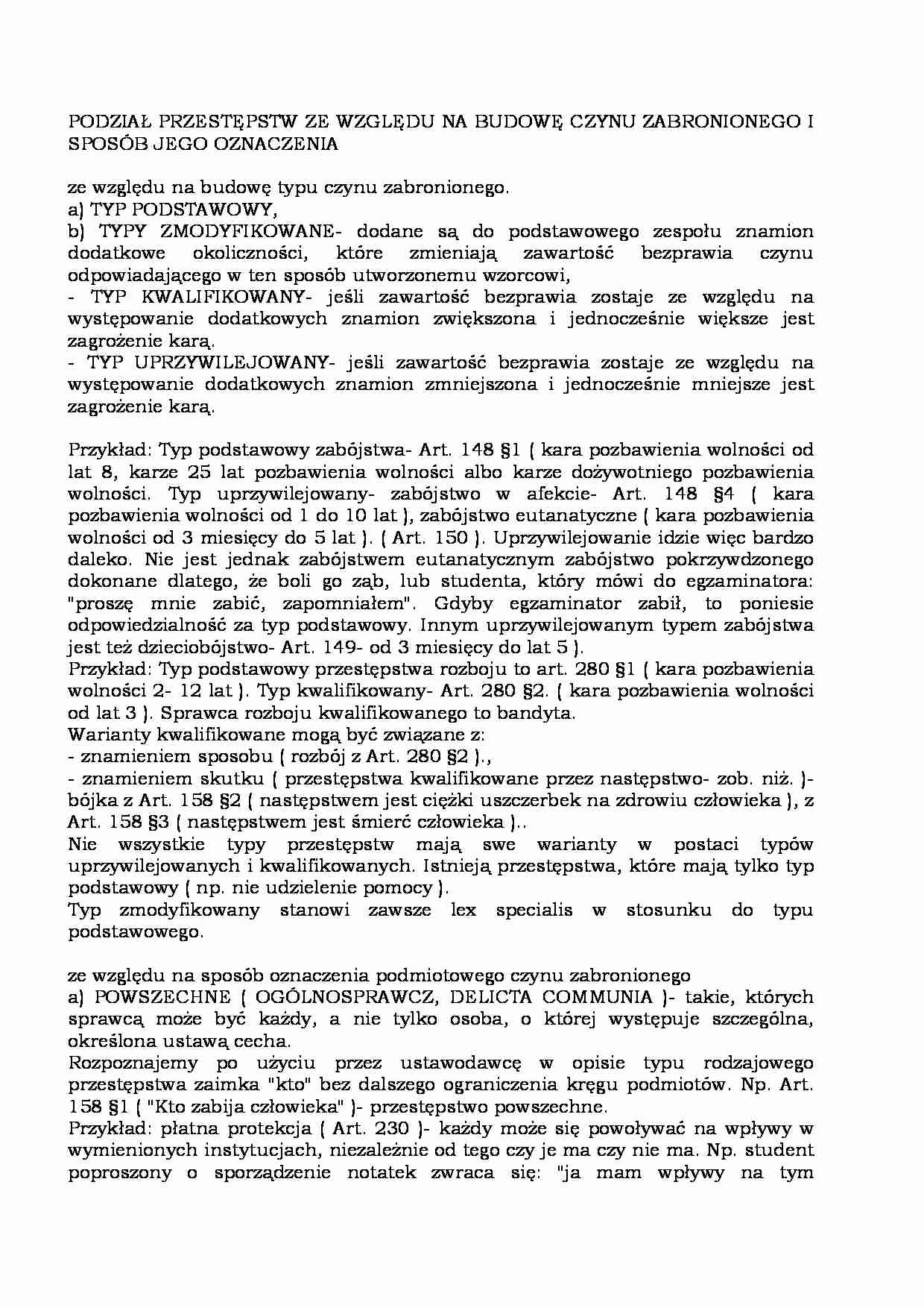 Podział przestępst ze względu na czyn zabroniony  - strona 1