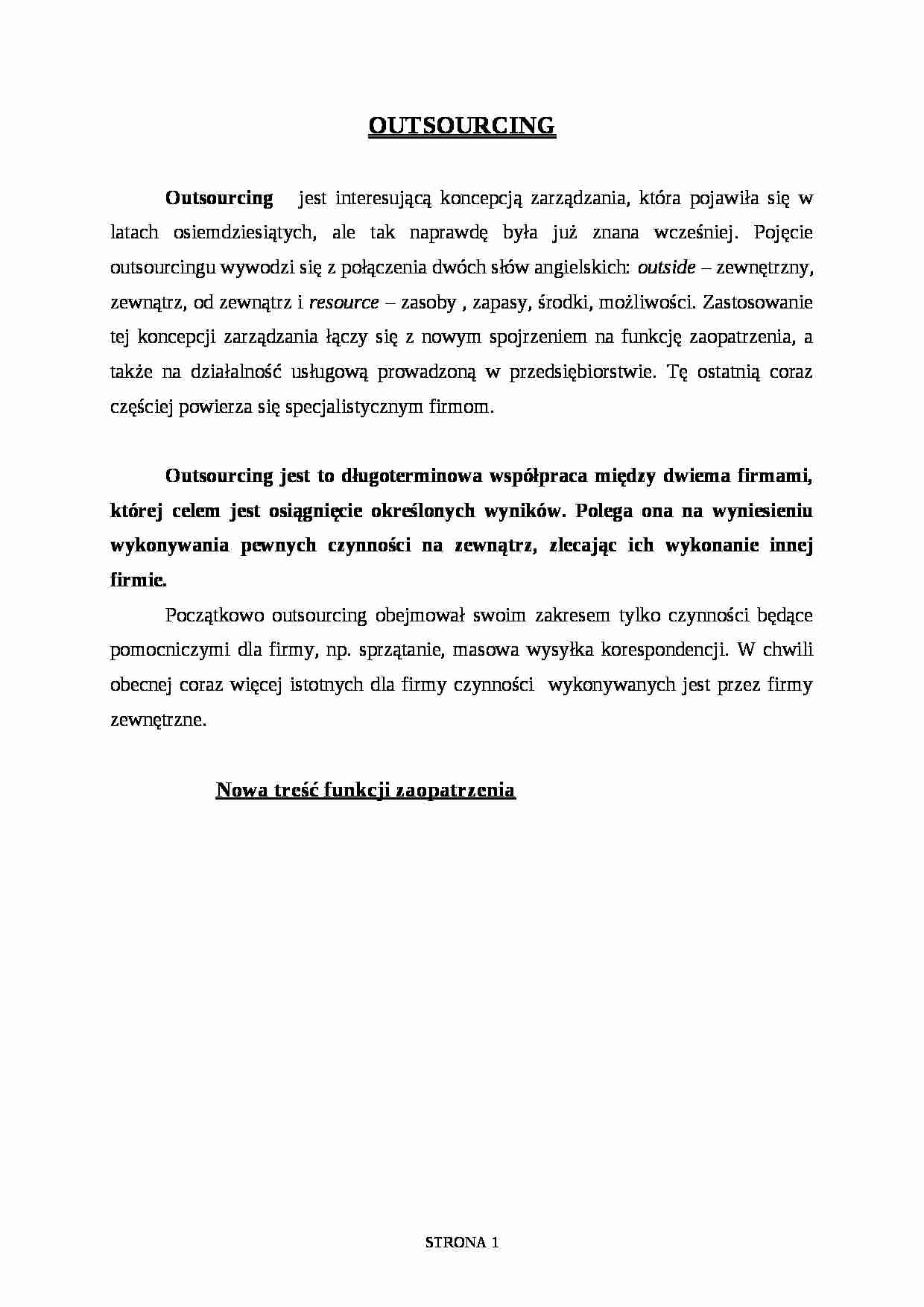Outsourcing - definicja i funkcje - strona 1