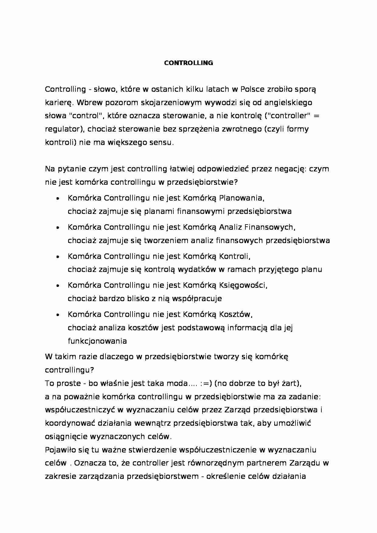Controlling - definicja i cechy - strona 1