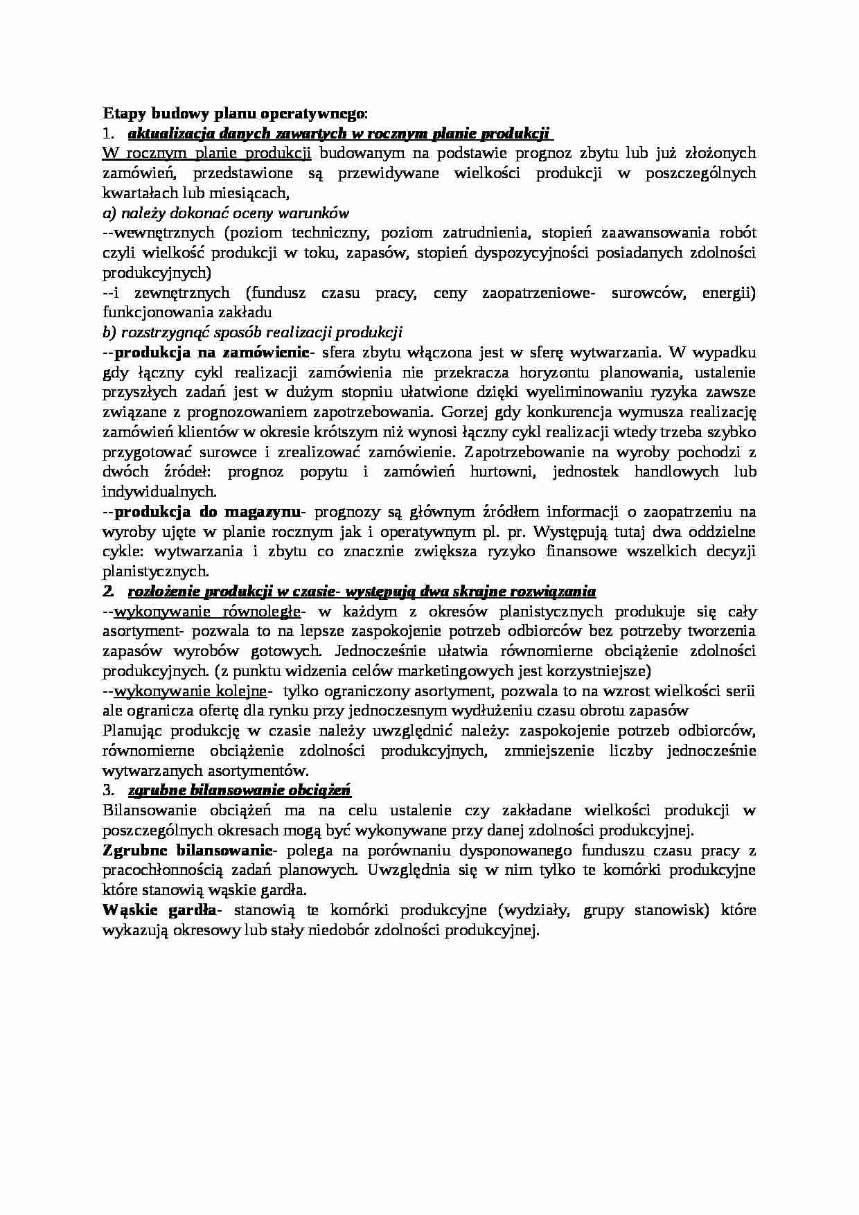 Etapy budowy planu operatywnego - rozłożenie produkcji w czasie - strona 1