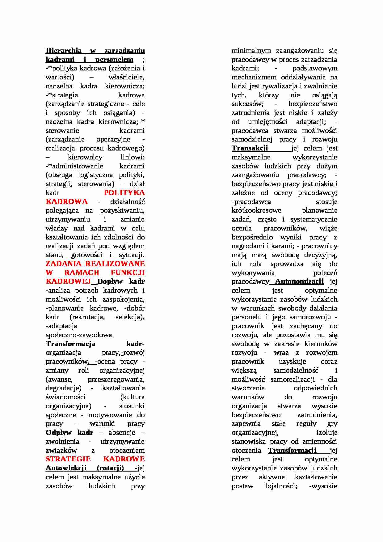 Hierarchia w zarządzaniu kadrami i personelem - strona 1