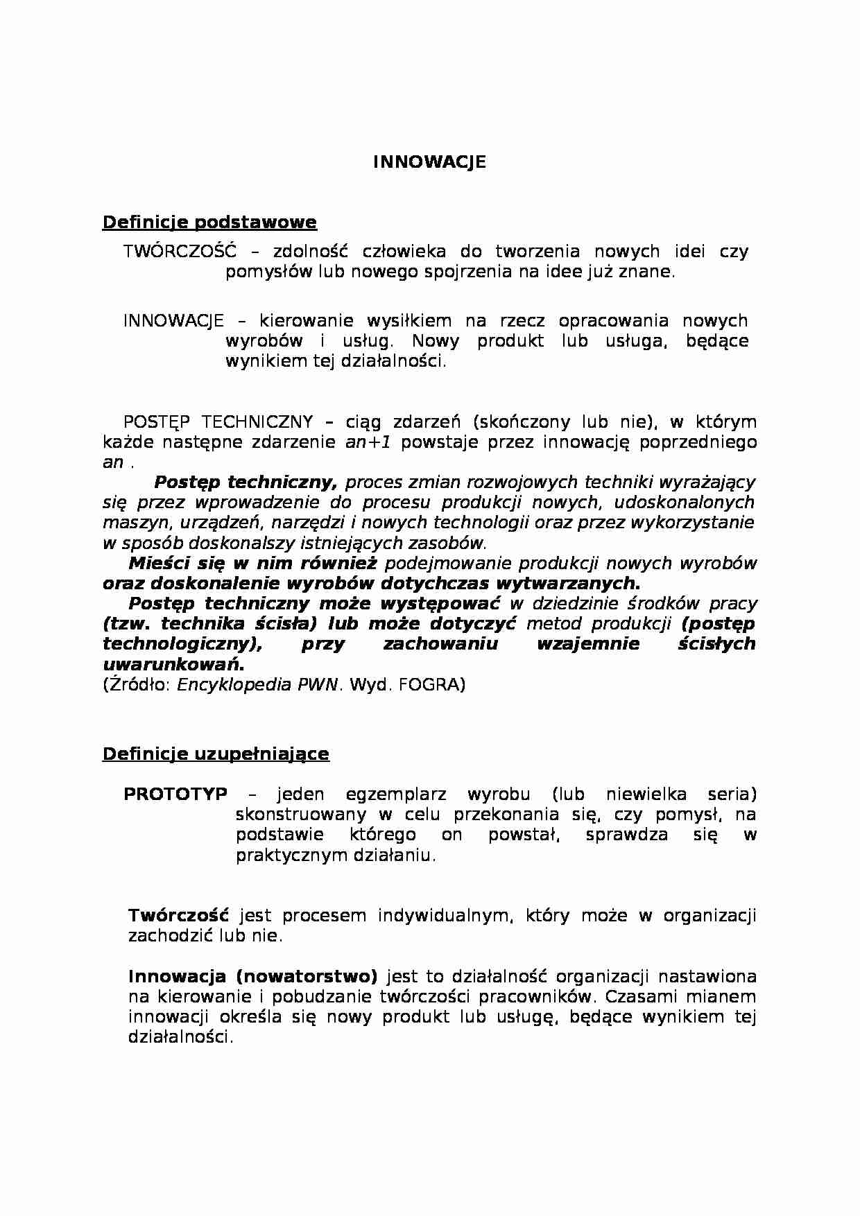 Innowacje - definicje podstawowe - strona 1